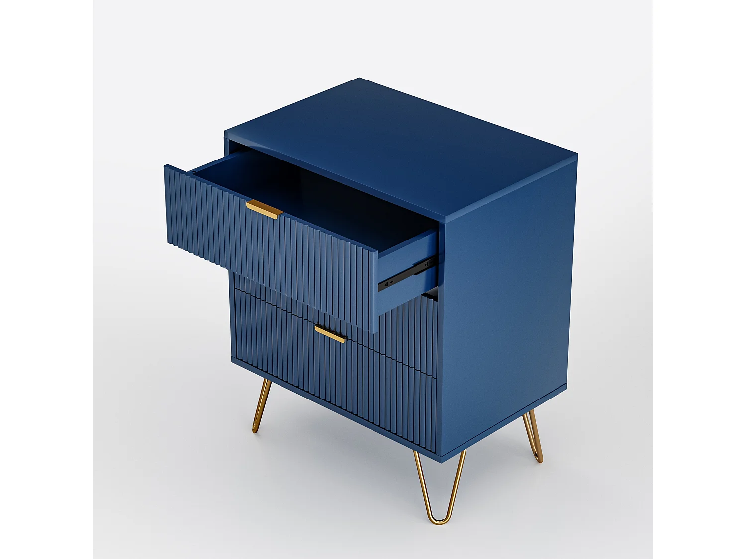 Commode à 3 tiroirs, meuble de rangement, avec poignées dorées,table de chevet, 60 x 40 x 70 cm, bleue