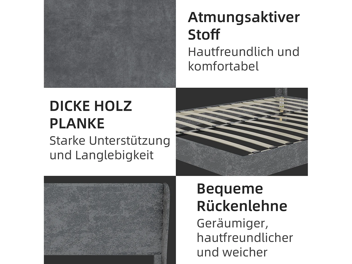 Lit adulte 160x200cm en velours gris - Lit capitonné avec tête de lit, sans matelas