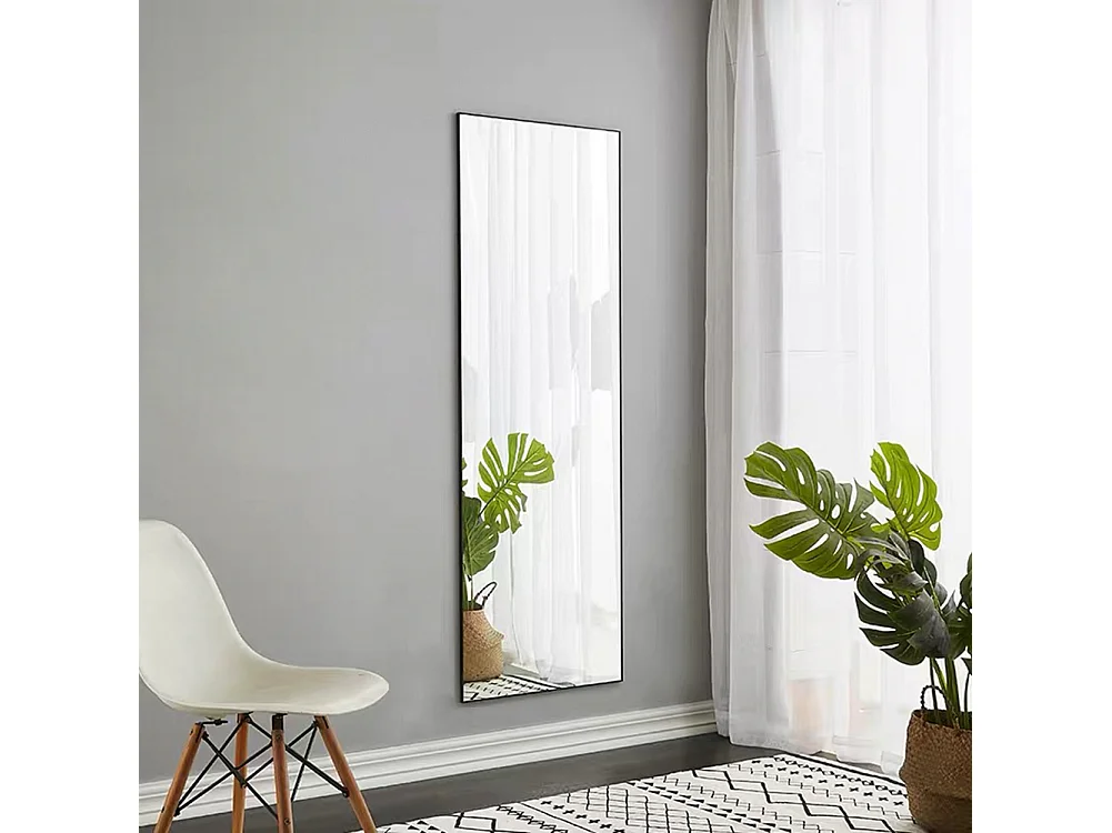 Vrijstaande spiegel 150 x 40 cm - staande spiegel, frame van aluminiumlegering - wandspiegel - zwart