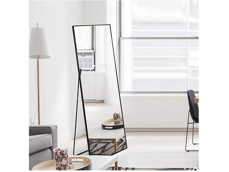 Miroir sur pied 150 x 40 cm - miroir pleine longueur, cadre en alliage d'aluminium - miroir mural - noir