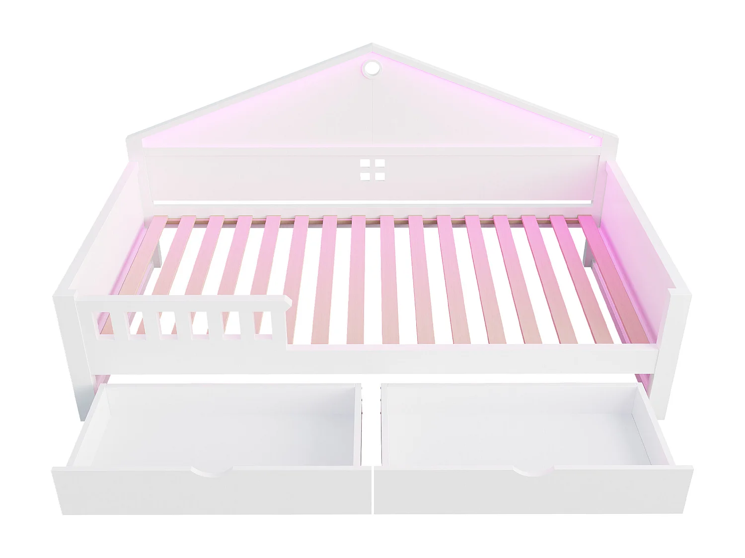 Lit enfant 90x200 cm - avec lumière LED - avec 2 tiroirs - sommier à lattes - blanc (matelas non inclus)