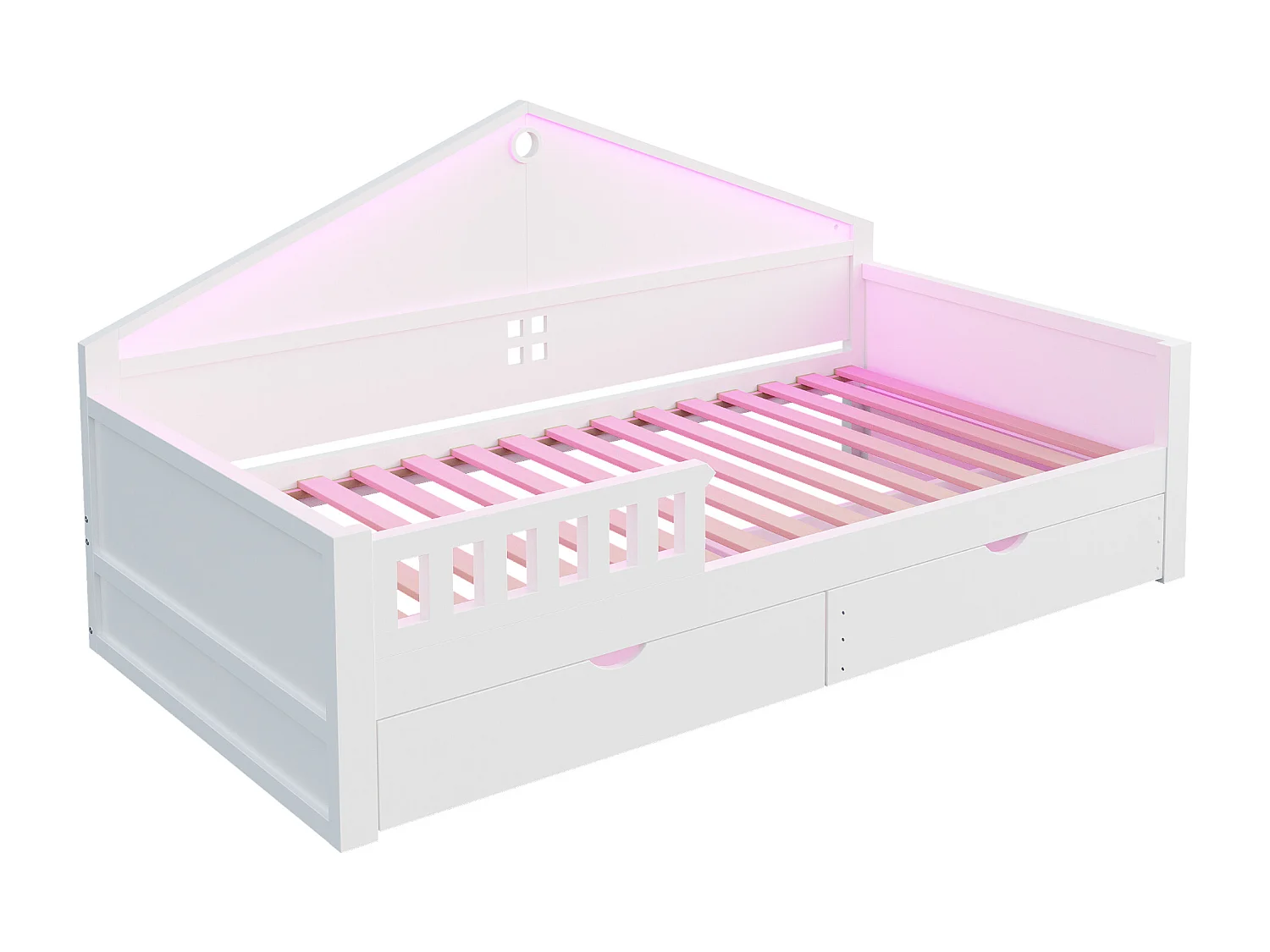 Lit enfant 90x200 cm - avec lumière LED - avec 2 tiroirs - sommier à lattes - blanc (matelas non inclus)