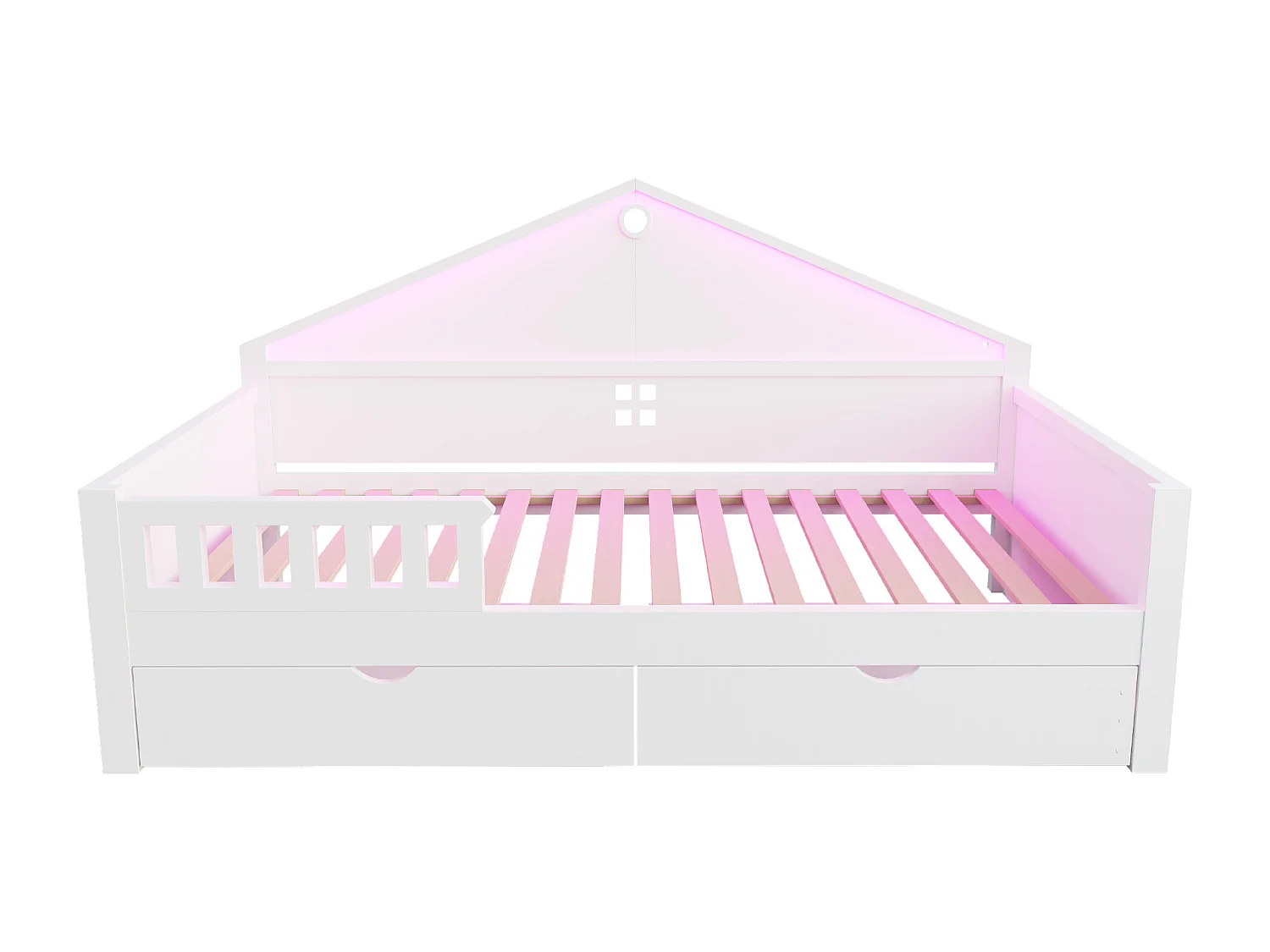 Kinderbett 90x200 cm - mit LED-Licht - mit 2 Schubladen - Lattenrost - weiß​ (Matratze nicht inbegriffen)