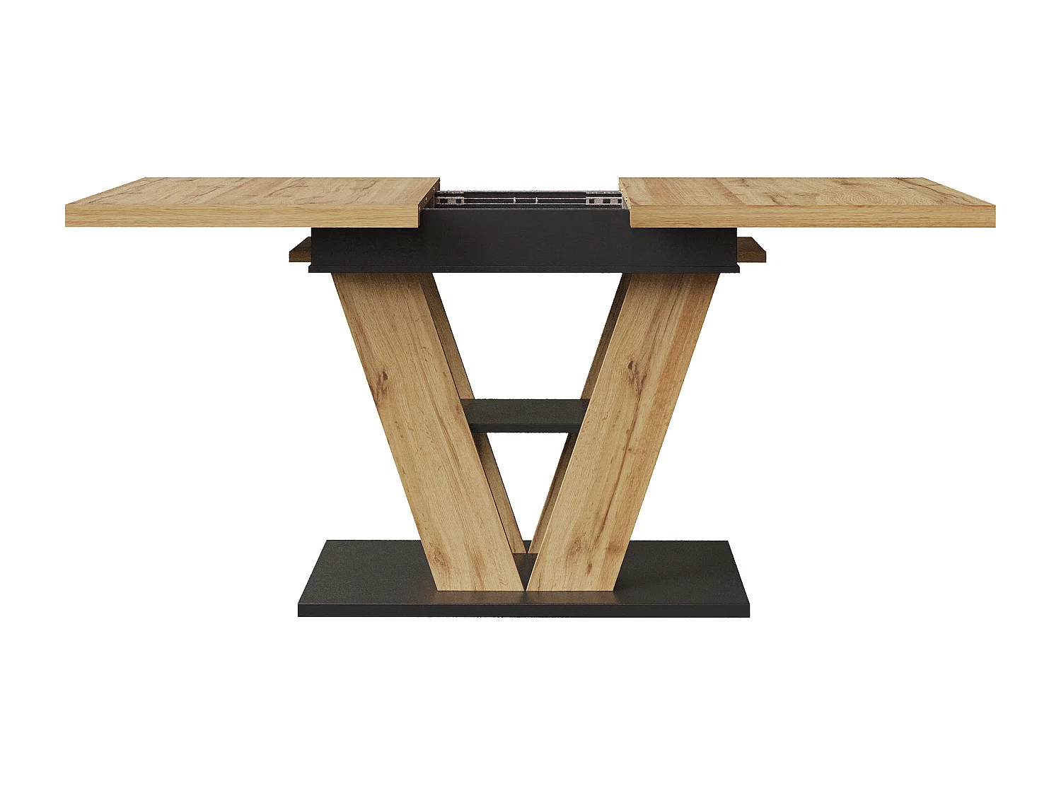 Table à manger extensible 110-140 x 80cm - Plateau woodgrain - Noir et bois