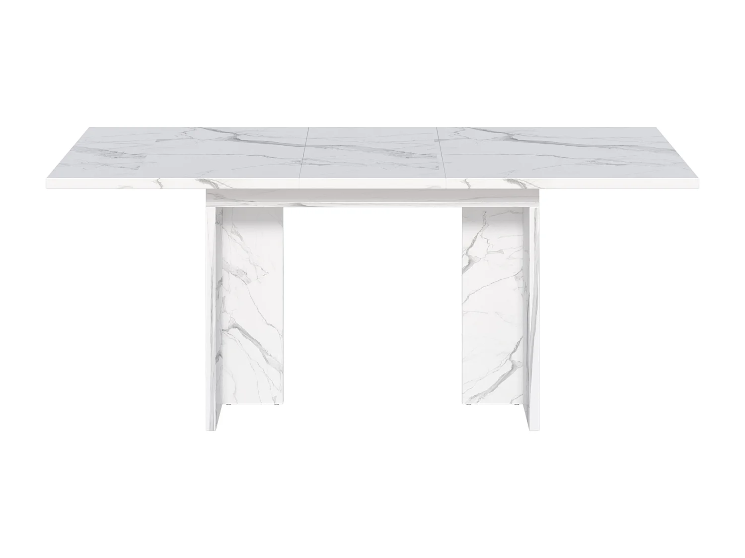 Table à manger rectangulaire extensible 140/180x80x75 cm - Pour 6 à 8 personnes - Plateau épais - Texture de marbre - Blanc