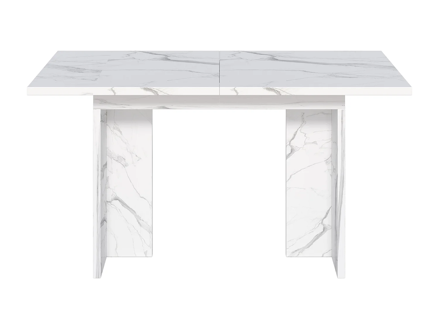 Table à manger rectangulaire extensible 140/180x80x75 cm - Pour 6 à 8 personnes - Plateau épais - Texture de marbre - Blanc