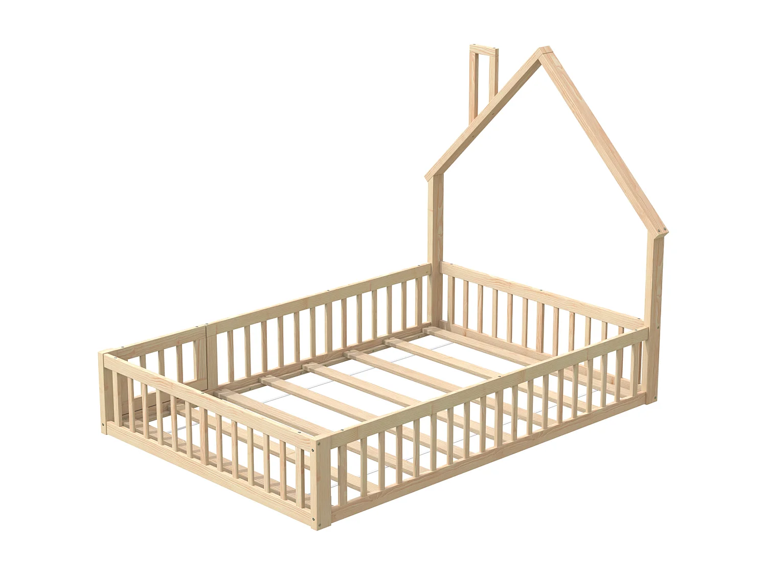Lit cabane pour enfant - 140 x 190 cm - en forme de cheminée - avec sommier à lattes + porte - pin - naturel