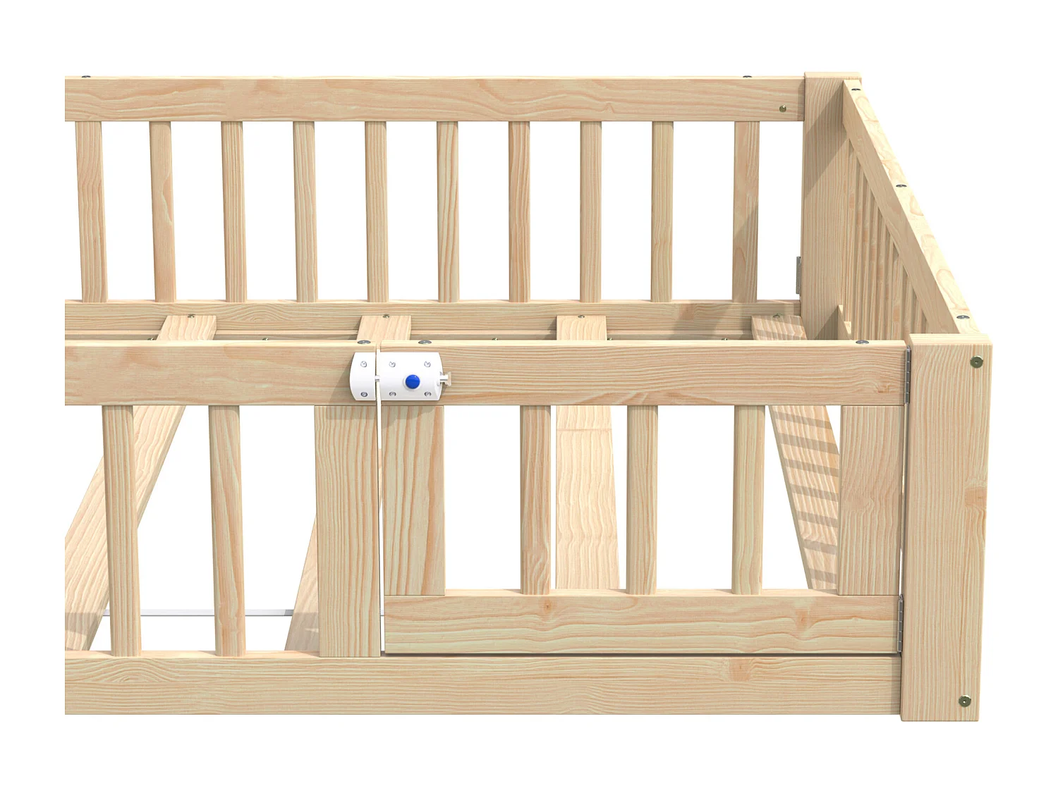 Lit cabane pour enfant - 140 x 190 cm - en forme de cheminée - avec sommier à lattes + porte - pin - naturel