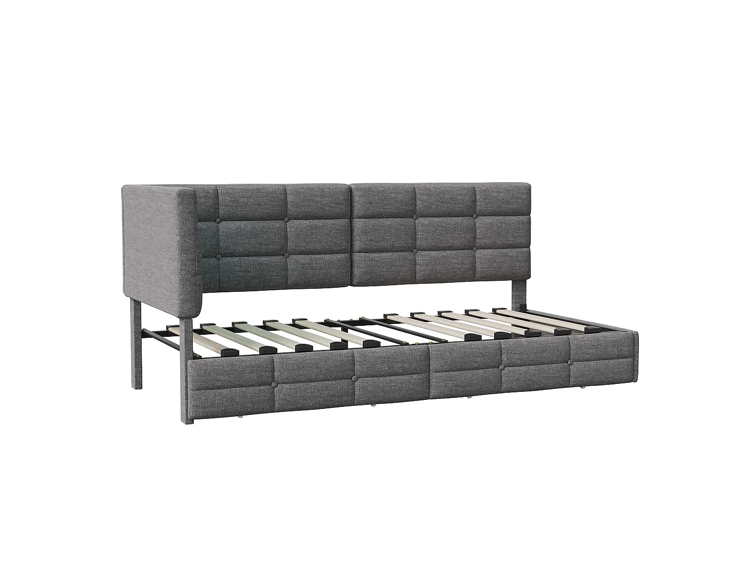 Cama individual de 90x200 cm con 2 cajones, con luz LED y USB, de lino, gris