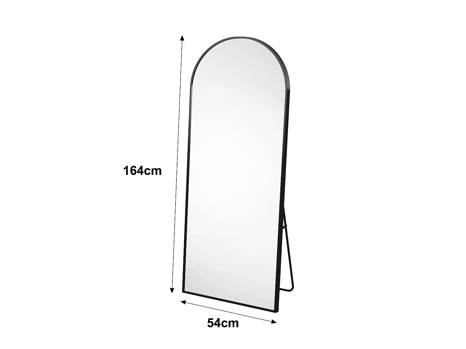 Gebogen vrijstaande spiegel 164 x 54 cm - frame van aluminiumlegering - gehard glas - groot formaat - zwart