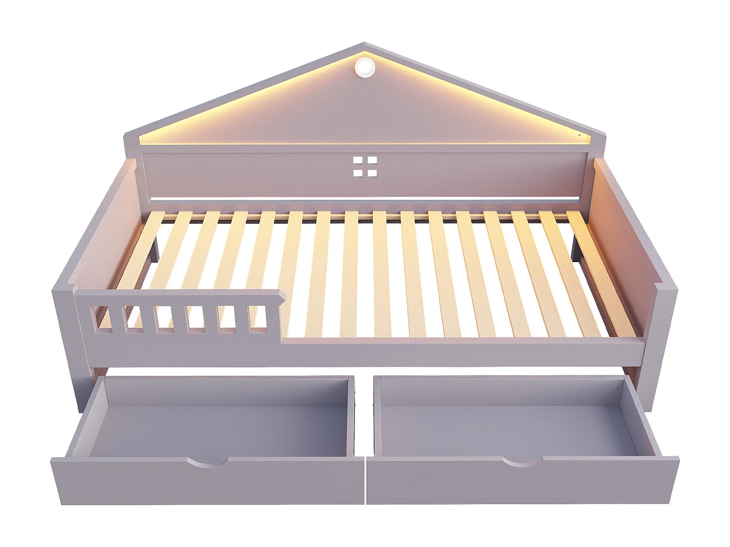 Kinderbett 90x200 cm - mit LED-Licht - mit 2 Schubladen - Lattenrost - grau​ (Matratze nicht inbegriffen)