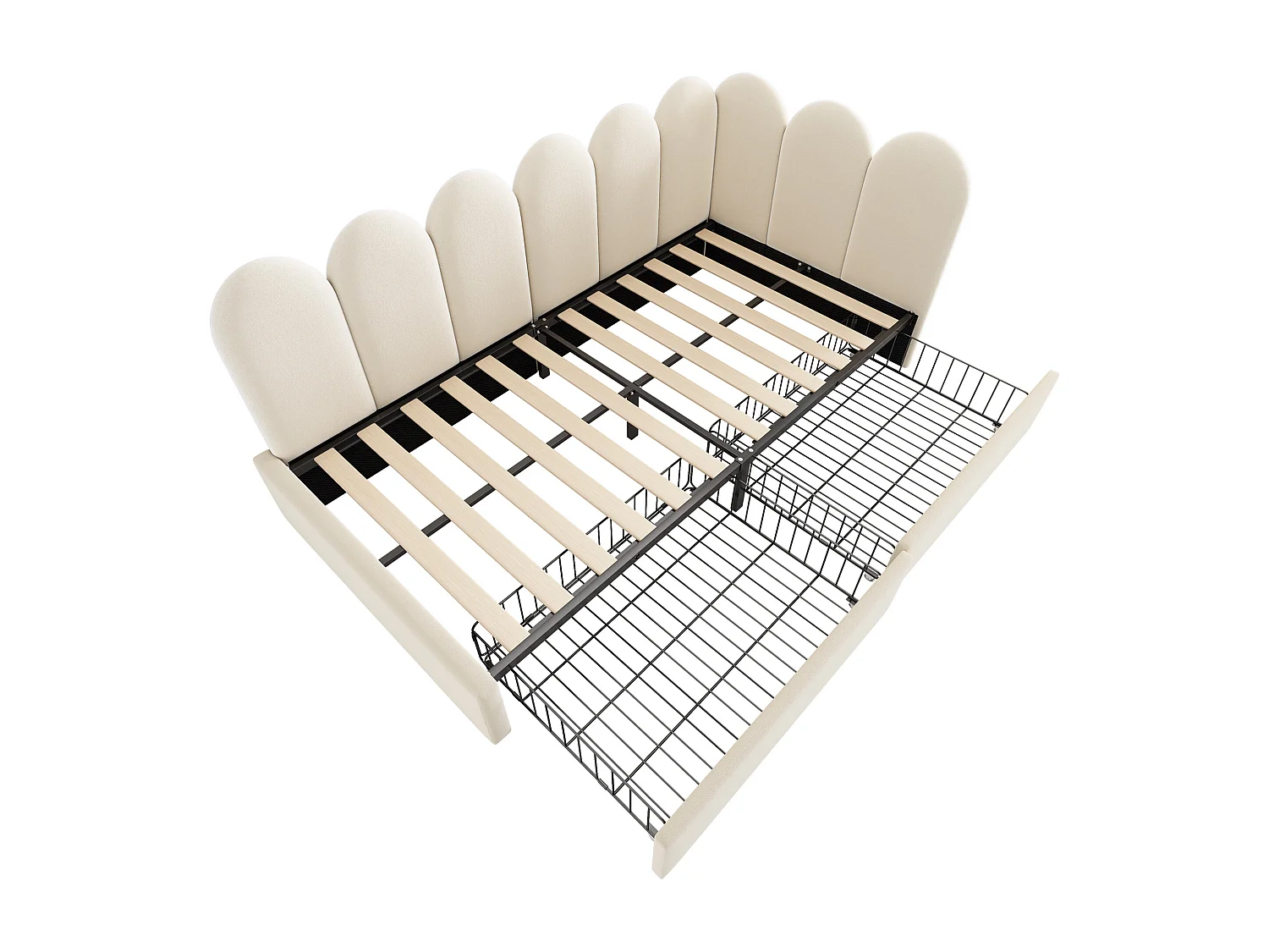 Lit banquette 90x190 cm - avec 2 tiroirs - tissu en velours - avec sommier à lattes - Beige(sans matelas)