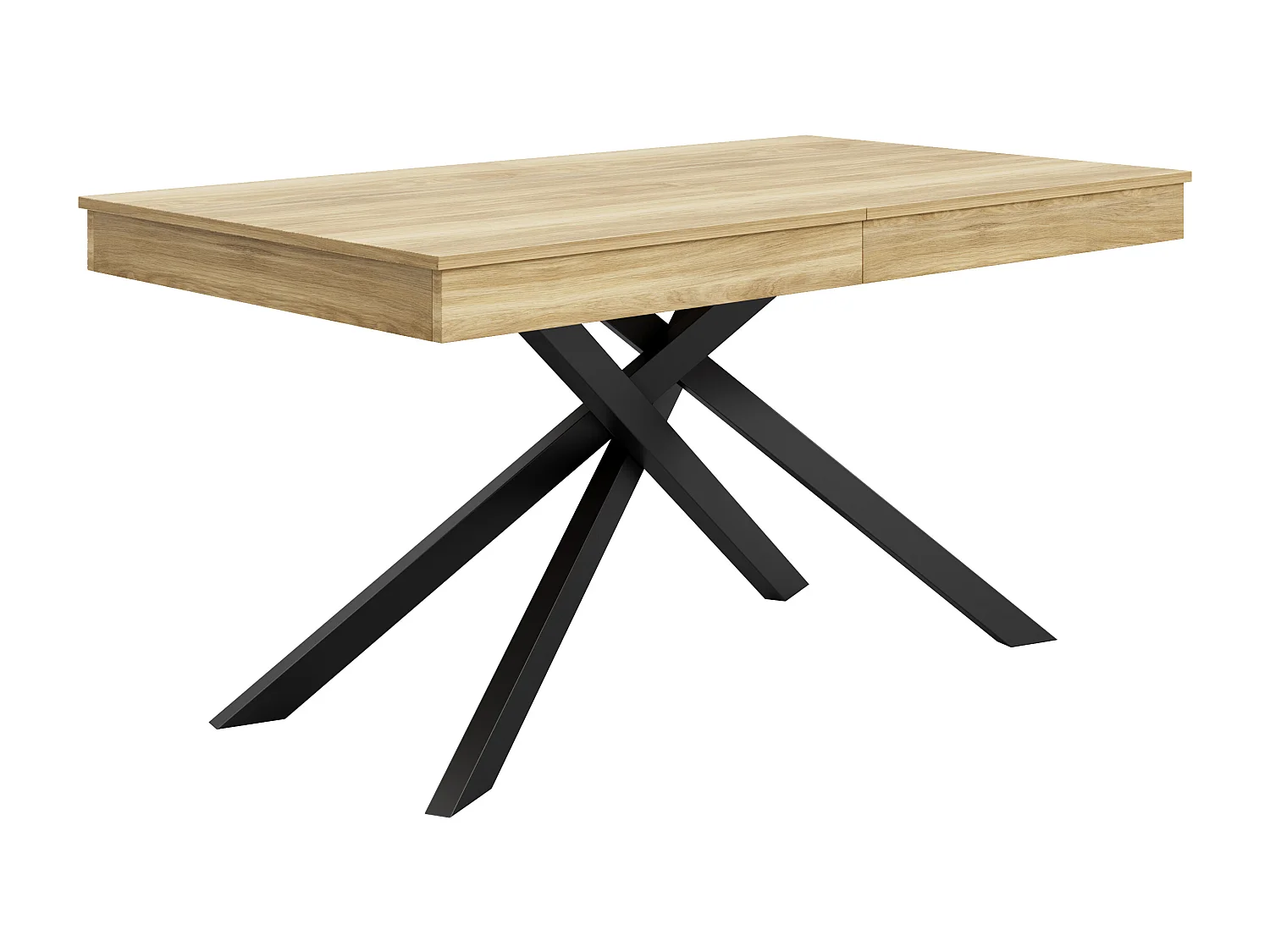 Table à manger rectangulaire extensible 140/180x80x76 cm - Pour 6 à 8 personnes - Plateau épais - Pieds en métal - Naturel
