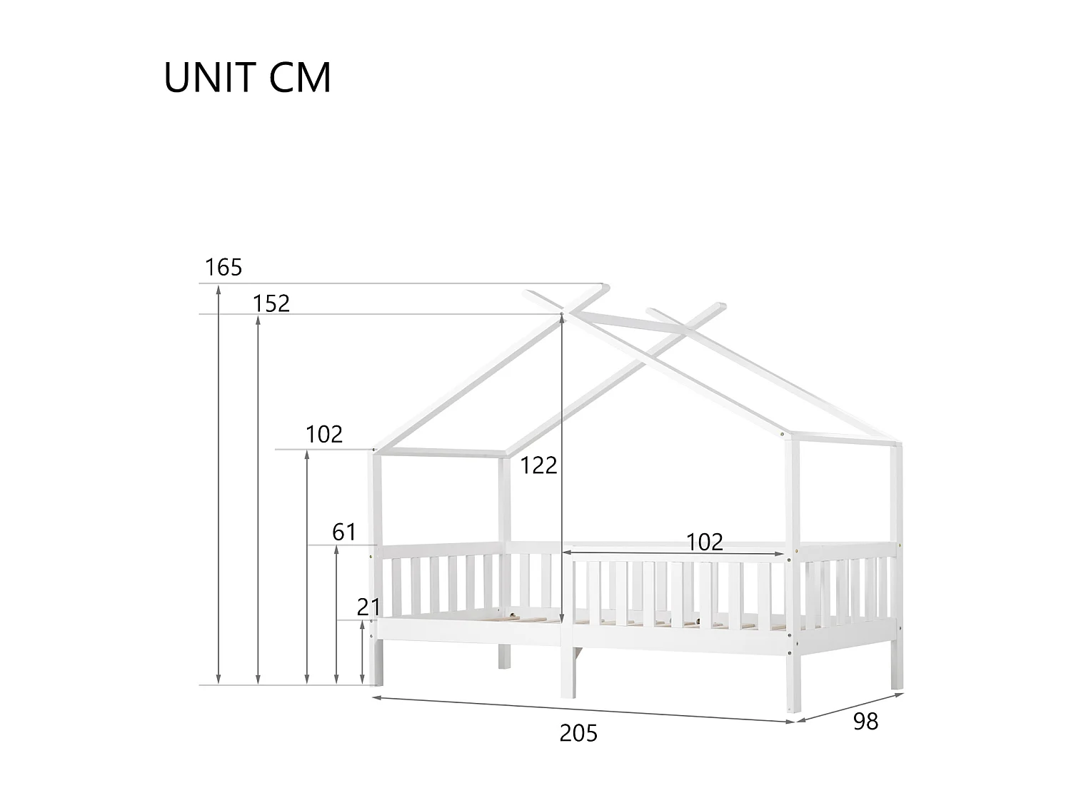 Lit cabane enfant 90×200 cm - avec barrières de sécurité et sommier à lattes - bois massif - blanc