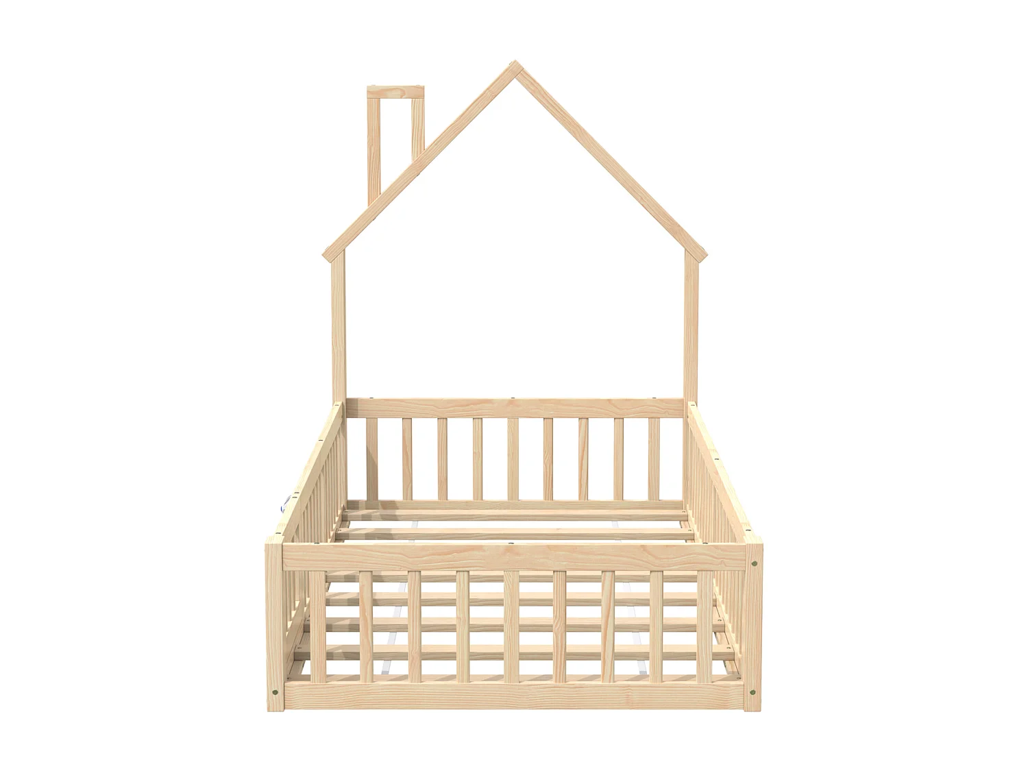 Lit cabane pour enfant - 90 x 200 cm - en forme de cheminée - avec sommier à lattes + porte - pin - naturel