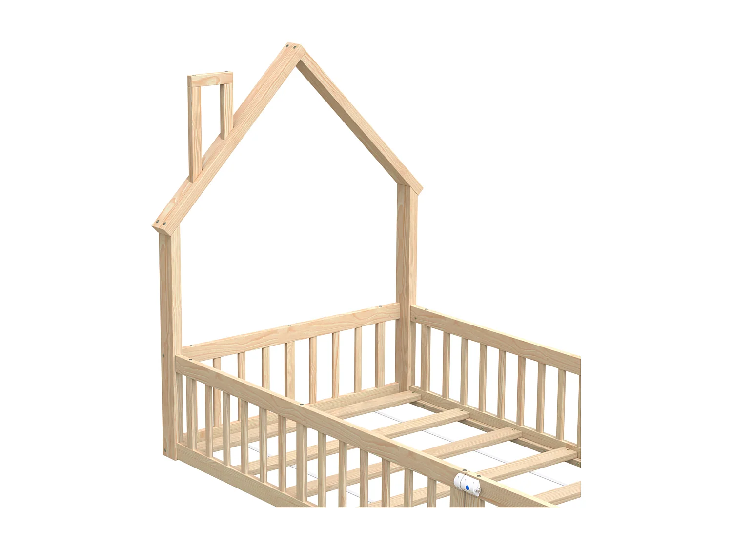 Lit cabane pour enfant - 90 x 200 cm - en forme de cheminée - avec sommier à lattes + porte - pin - naturel