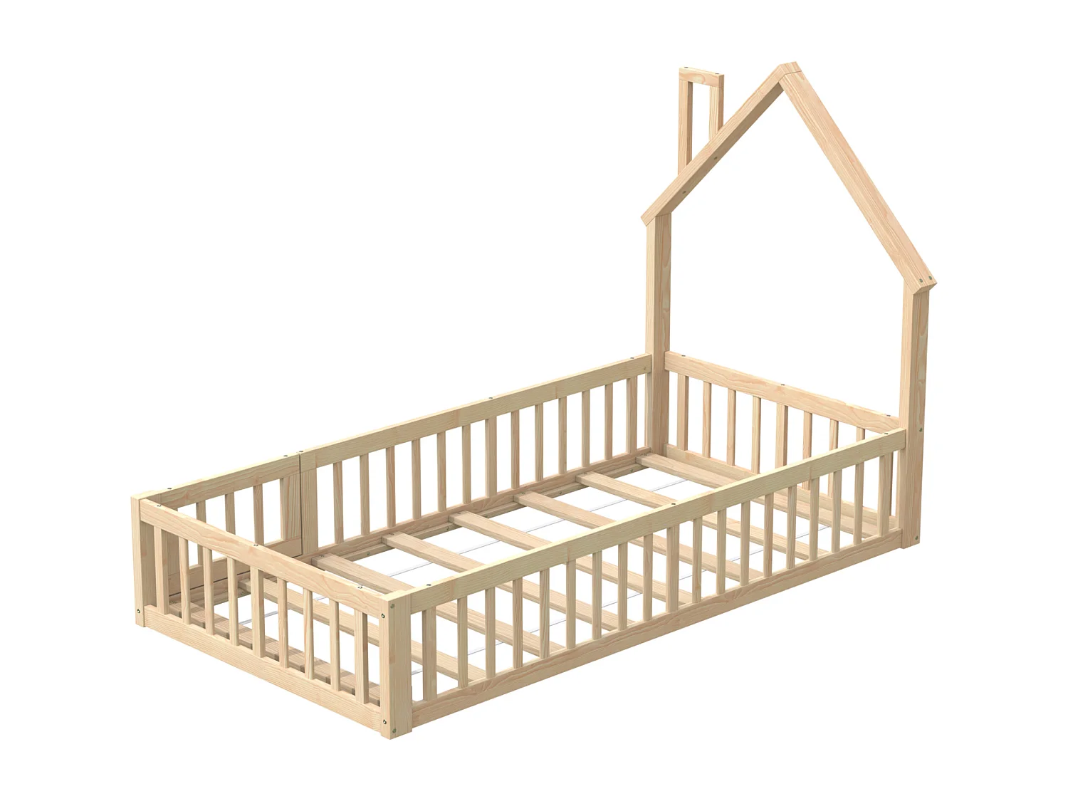 Lit cabane pour enfant - 90 x 200 cm - en forme de cheminée - avec sommier à lattes + porte - pin - naturel