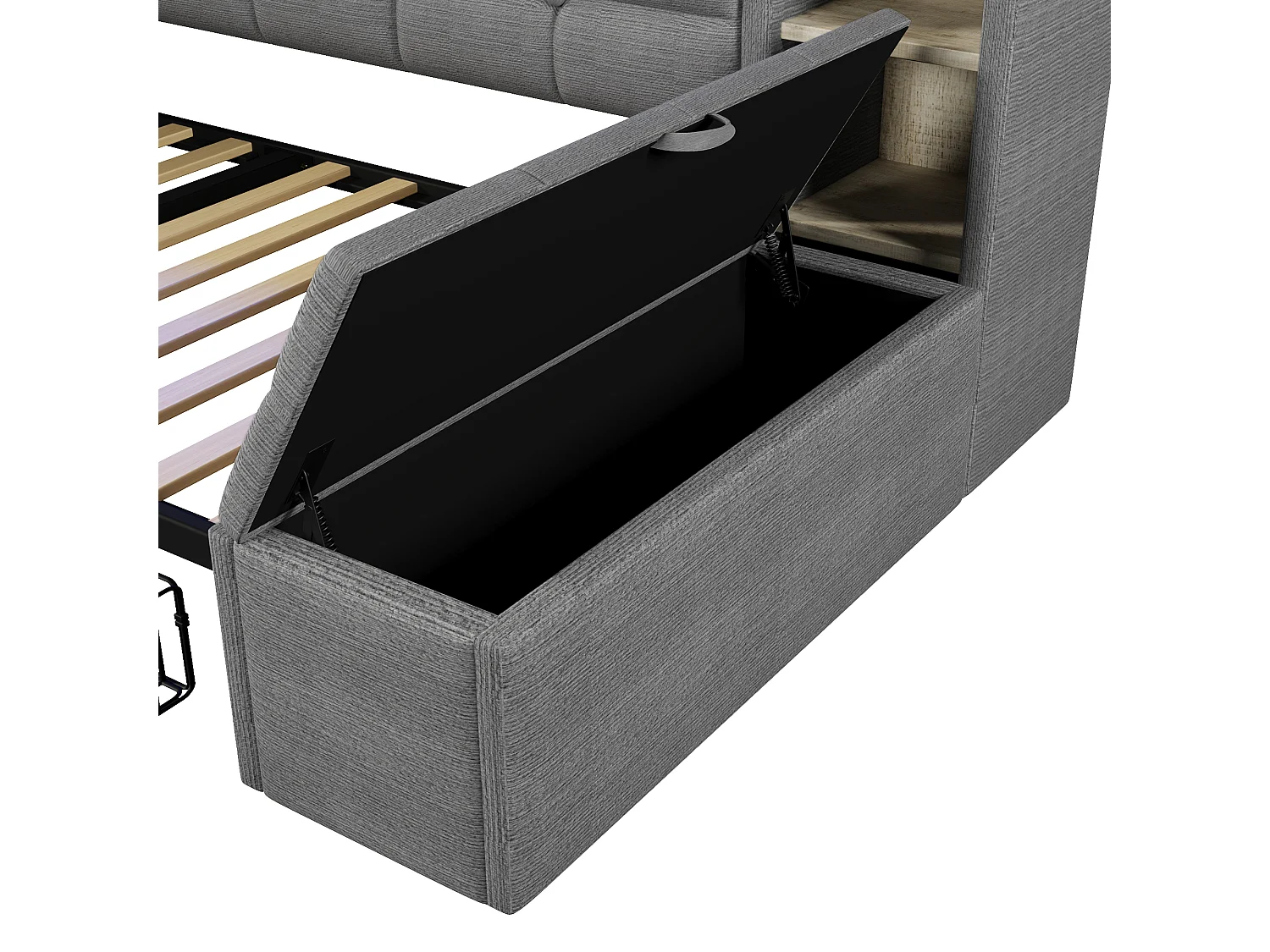 Schlafsofa 90x190 cm - mit 2 Schubladen - mit USB- + Type-C-Anschlüssen - mit LED-Beleuchtung - Samtstoff - dunkelgrau​ (Matratze nicht inbegriffen)