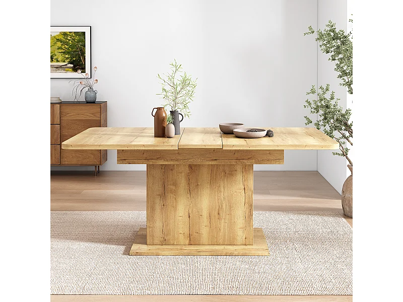 Table à manger extensible en bois PB avec rangement - Naturel clair