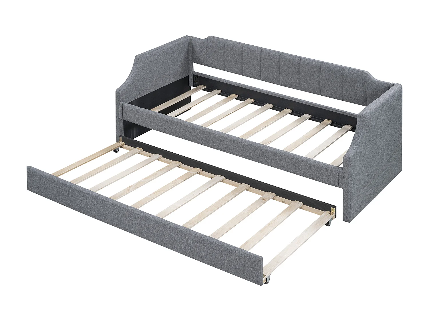 Dagbed 90x200cm met uitschuifbaar bed 90x190cm - Katoen en linnen stof - Grijs