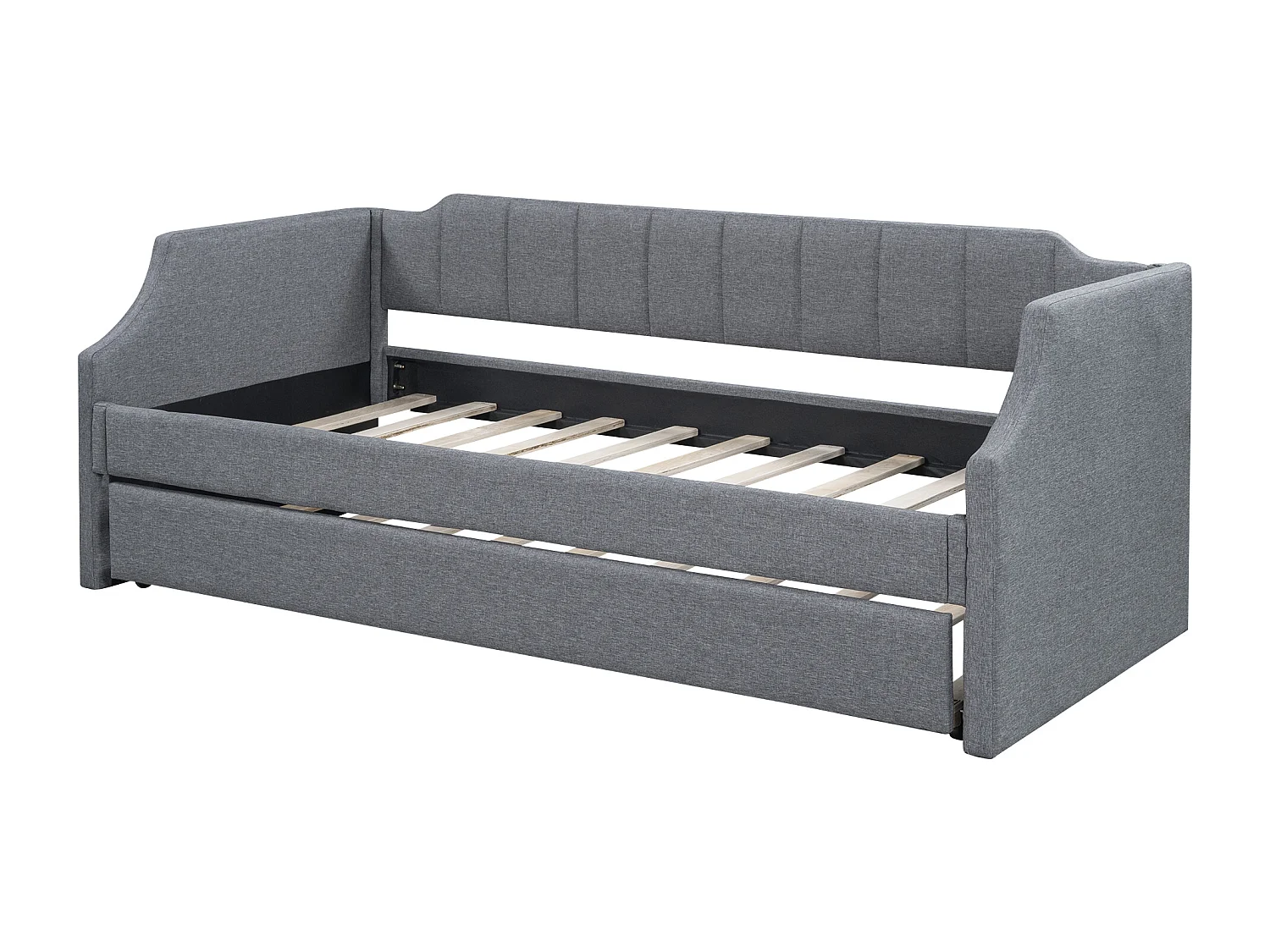 Dagbed 90x200cm met uitschuifbaar bed 90x190cm - Katoen en linnen stof - Grijs