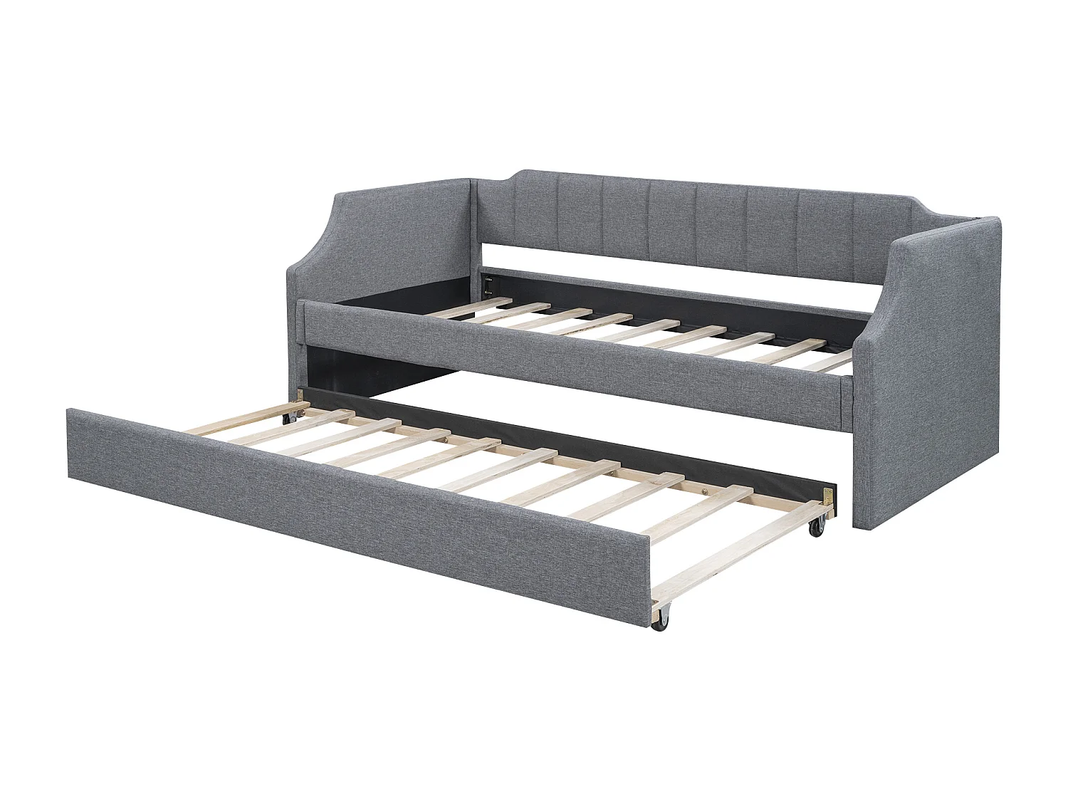 Dagbed 90x200cm met uitschuifbaar bed 90x190cm - Katoen en linnen stof - Grijs