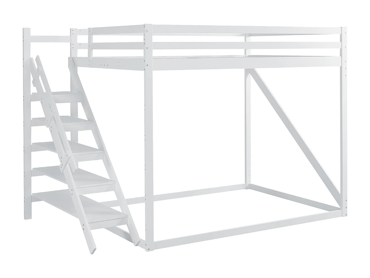 Lit superposé enfant 140x200cm avec rangement - Lit mezzanine avec échelle de sécurité - Blanc