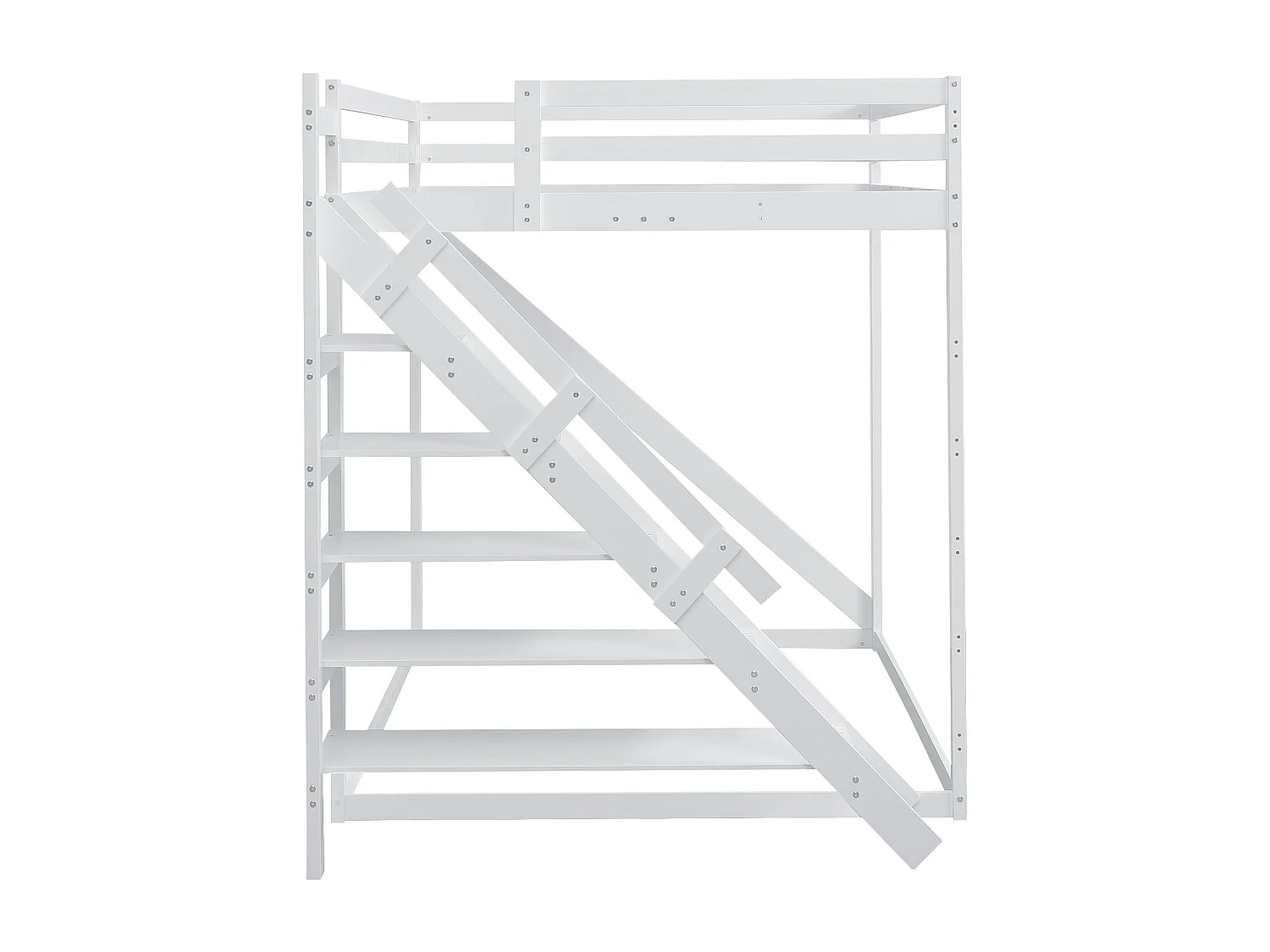Lit superposé enfant 140x200cm avec rangement - Lit mezzanine avec échelle de sécurité - Blanc