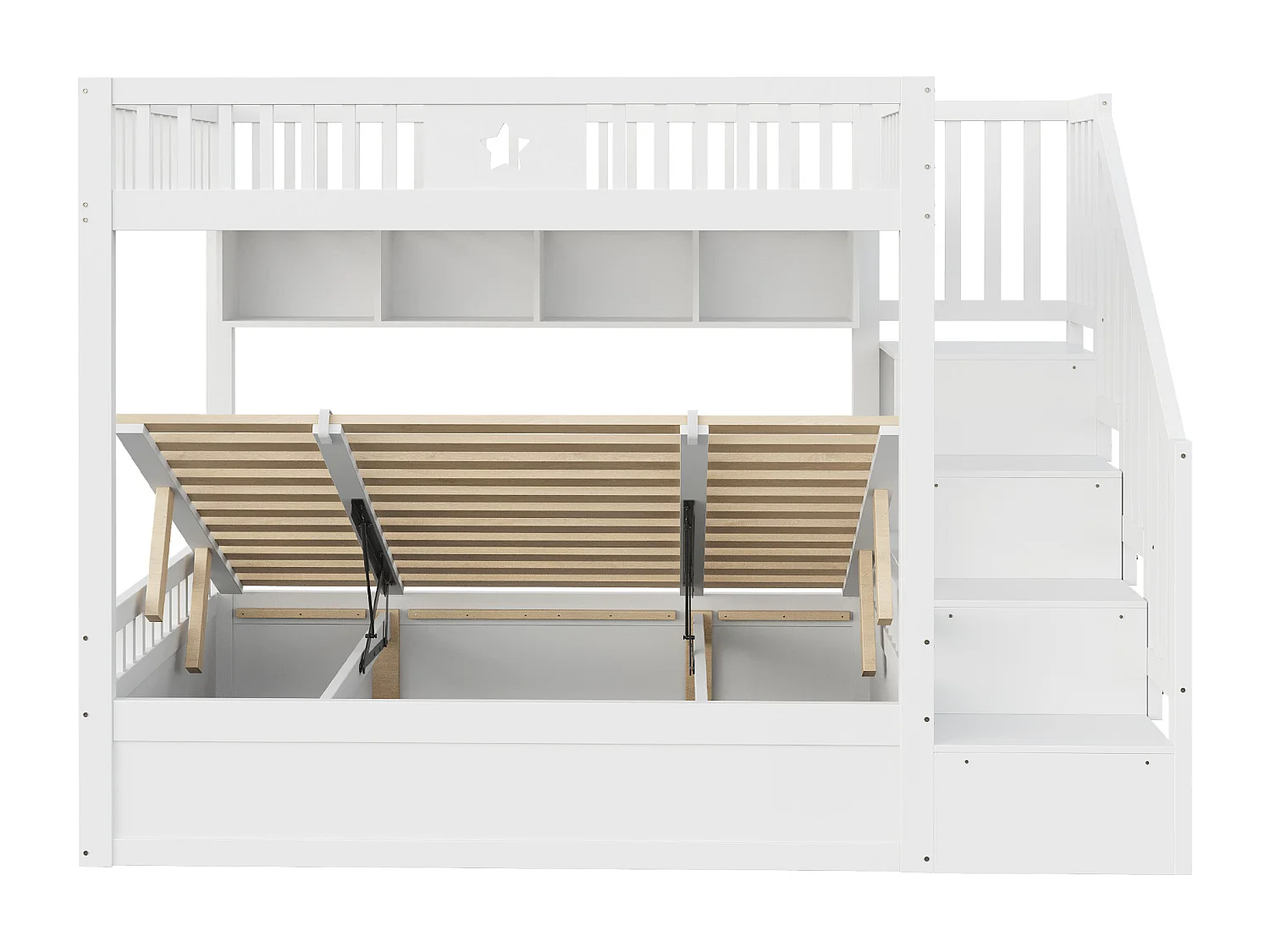 Lit superposé 140x200cm - Lit coffre en dessous - avec échelle de sécurité - avec coffre de rangement - blanc