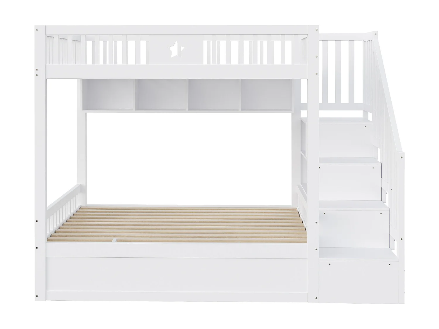 Lit superposé 140x200cm - Lit coffre en dessous - avec échelle de sécurité - avec coffre de rangement - blanc