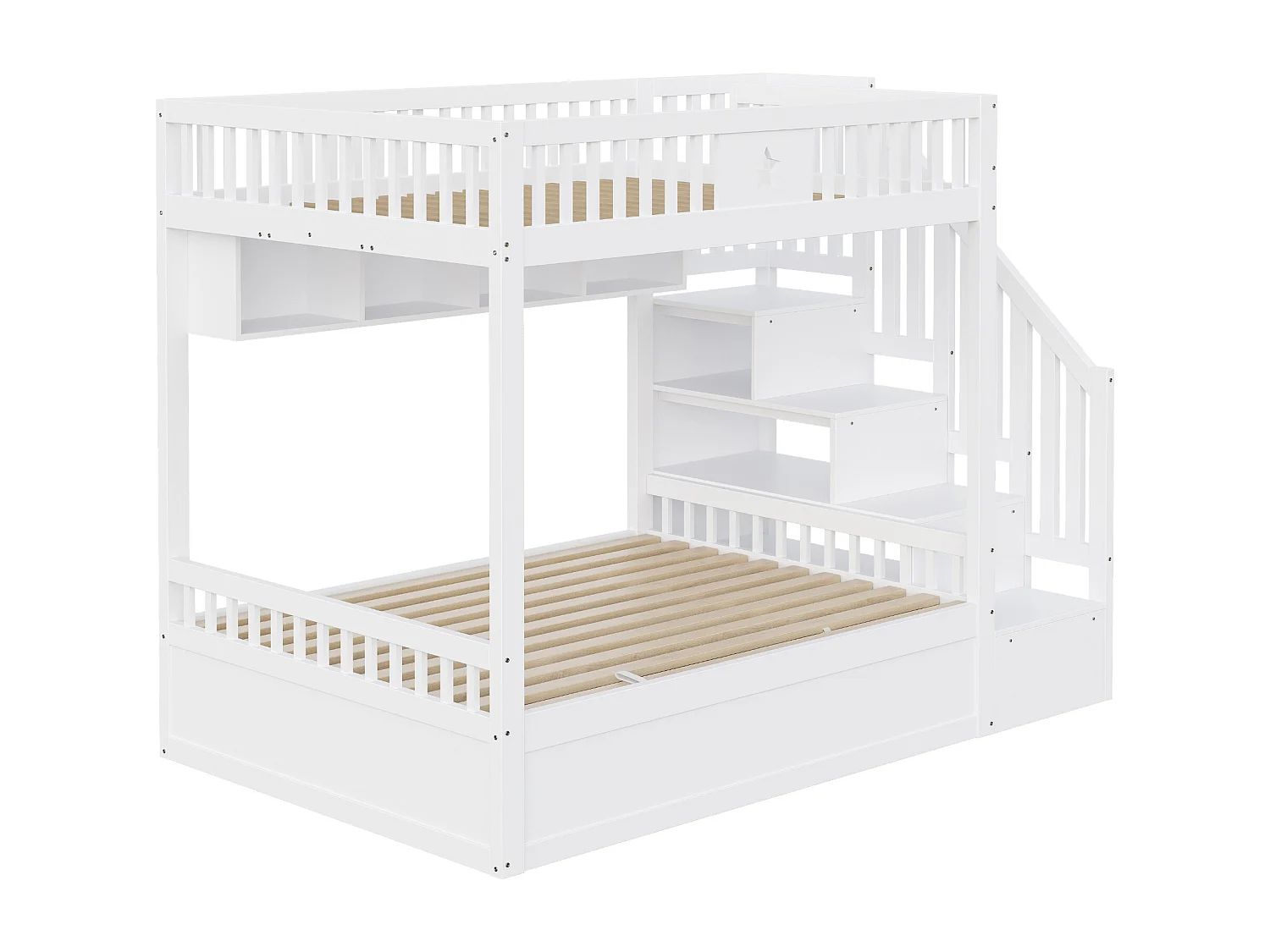 Lit superposé 140x200cm - Lit coffre en dessous - avec échelle de sécurité - avec coffre de rangement - blanc