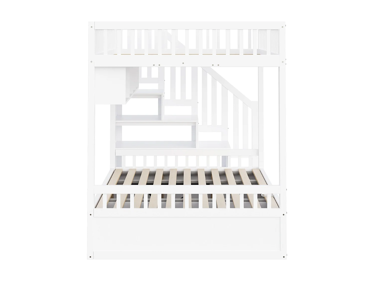 Lit superposé 140x200cm - Lit coffre en dessous - avec échelle de sécurité - avec coffre de rangement - blanc