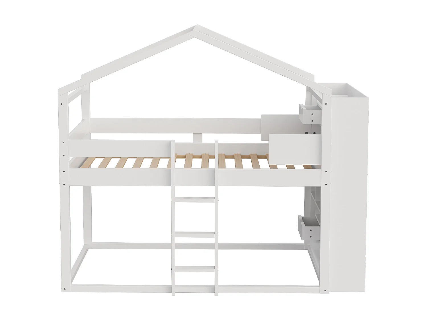 Lit superposé 90x200 cm - avec compartiments de rangement - avec 2 petits tiroirs - blanc (matelas non inclus)