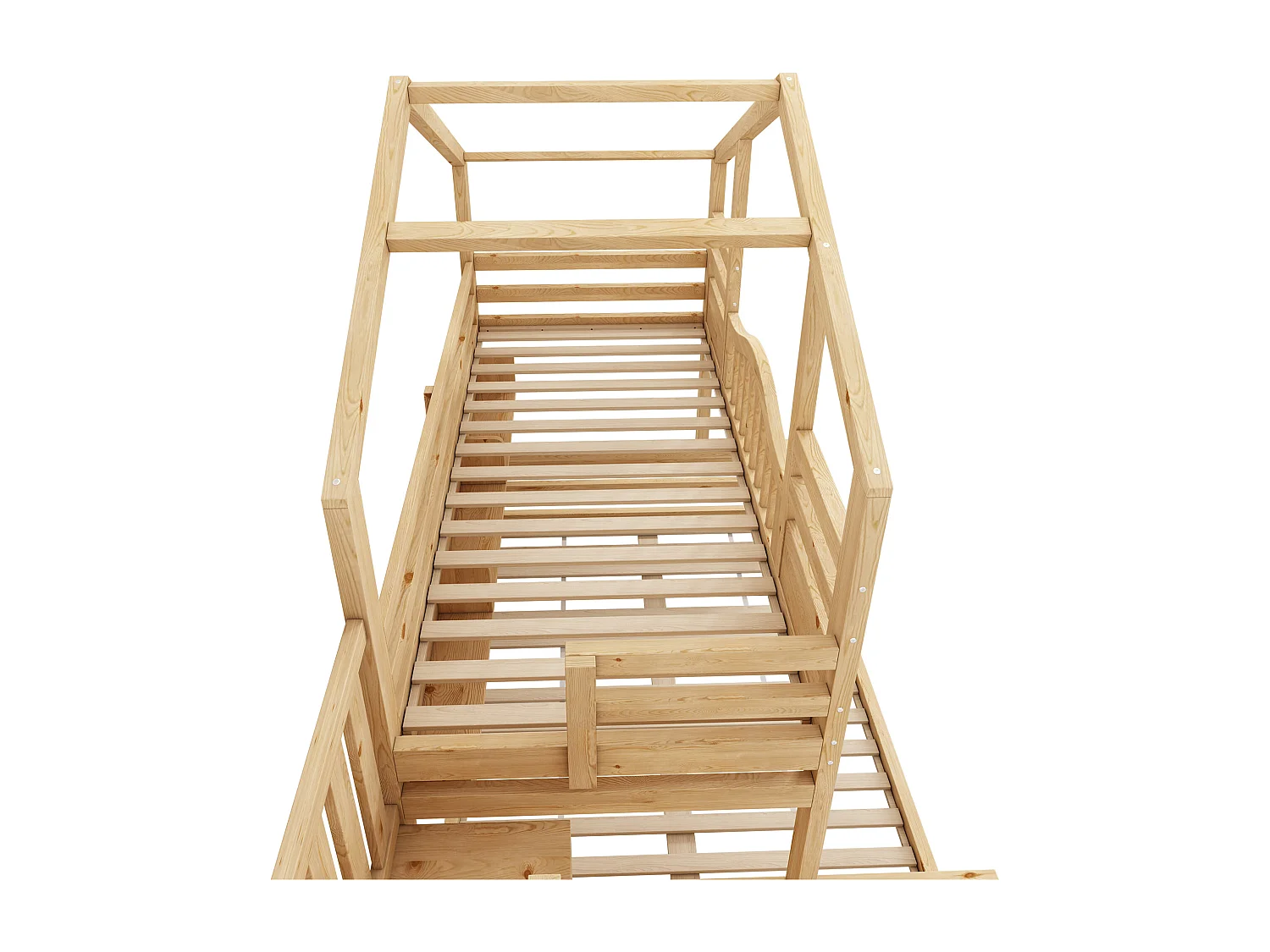 Lit superposé enfant 90x200cm et 140x200cm - Lit cabane avec rangemnet - Naturel clair