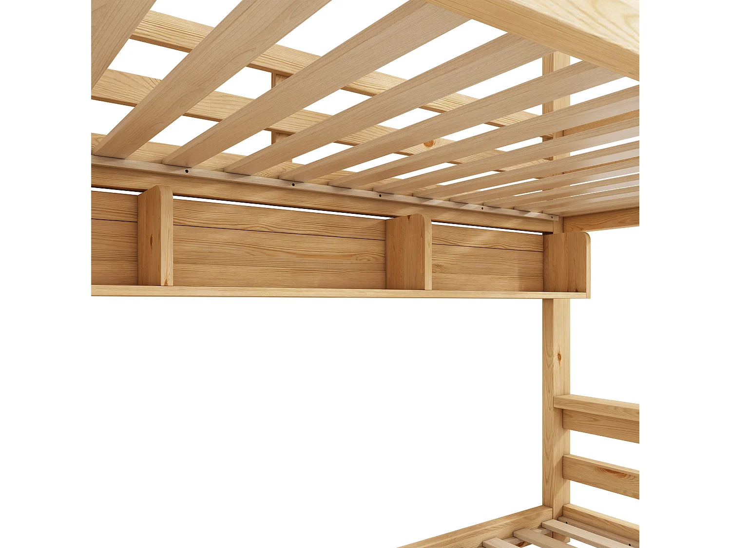 Lit superposé enfant 90x200cm et 140x200cm - Lit cabane avec rangemnet - Naturel clair