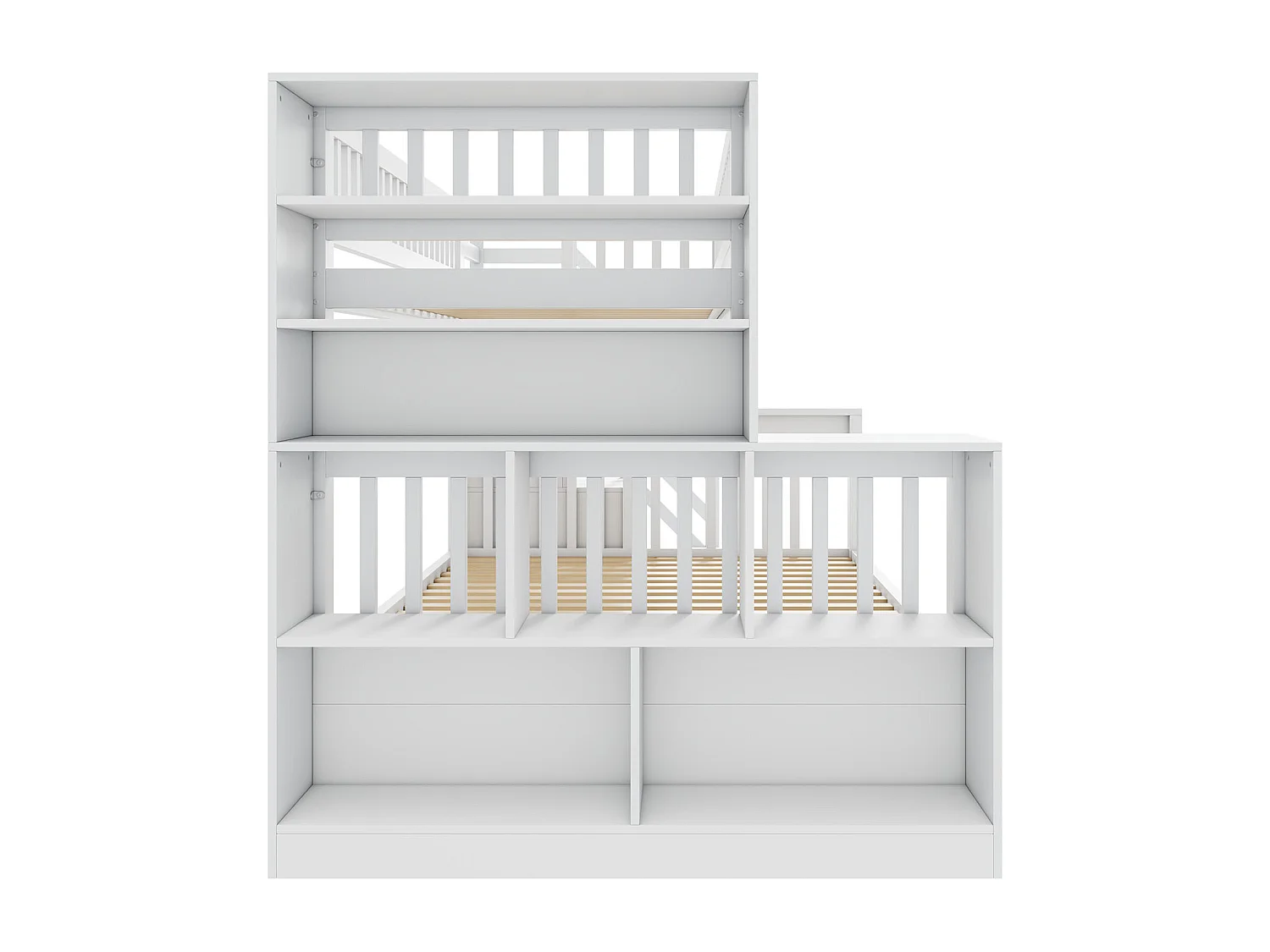 Stapelbed 90x200cm en 140x200cm - Kinderbed met krijtbord, 2 lades en planken - Wit