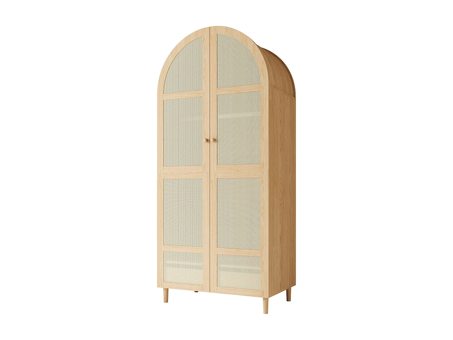 Moderne Schrank 80x50x179 cm - 2 gebogene Türen und 1 Schublade - Kleiderstange und Regale - Aus Rattan - MDF - Natur