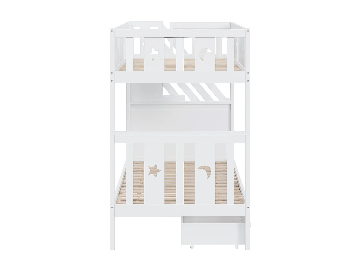 Lit superposé enfant 90 x 200 cm avec 2 tiroirs et escalier de rangement - Blanc