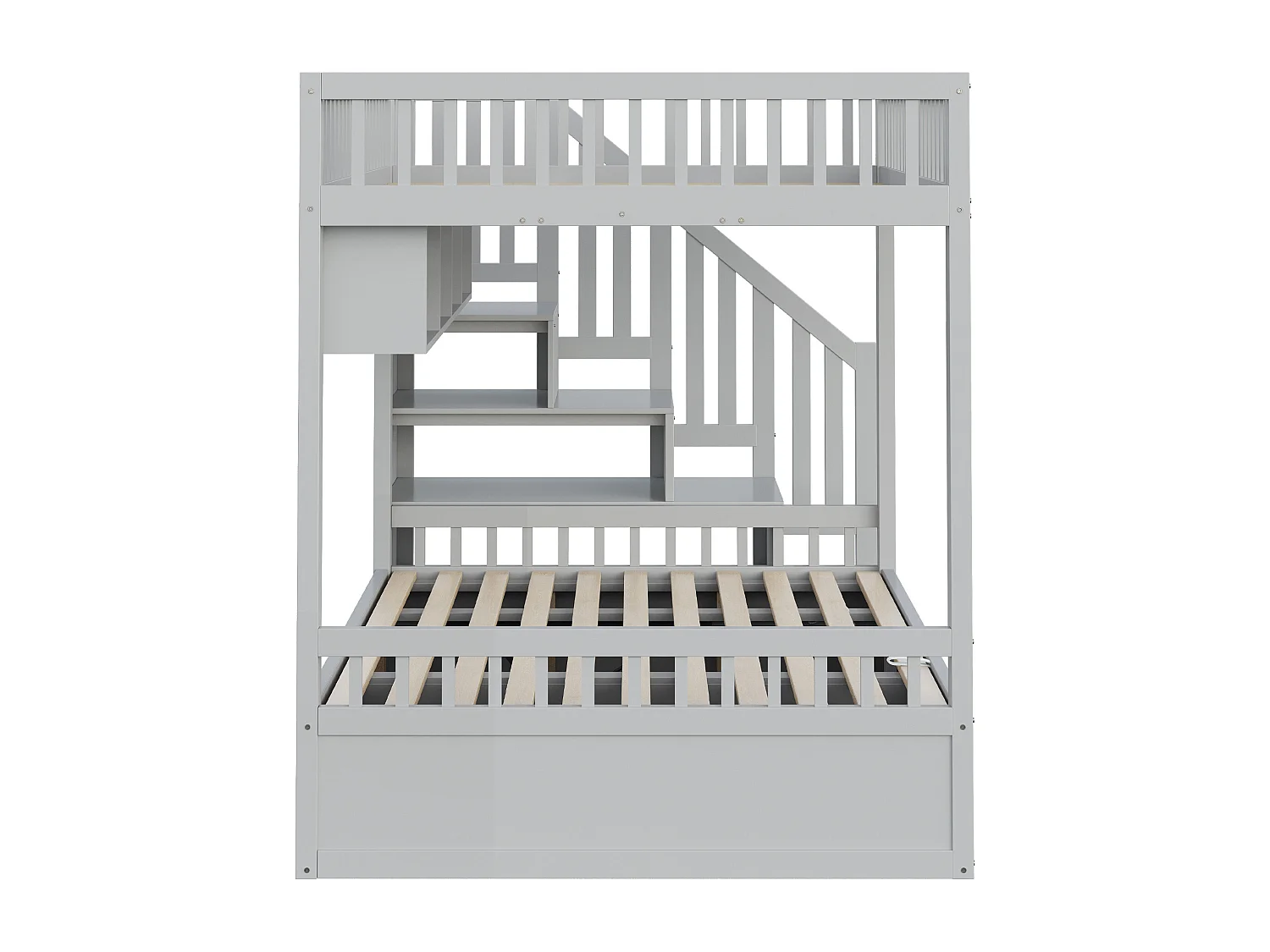 Lit superposé 140x200cm - Lit coffre en dessous - avec échelle de sécurité - avec coffre de rangement - gris
