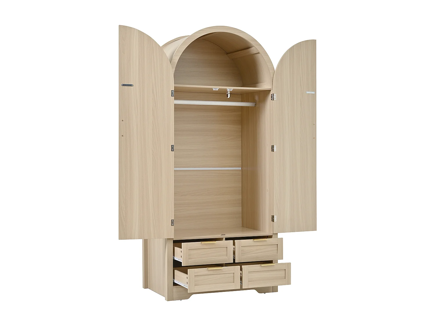 Moderne Schrank 80x50x179 cm - 2 gebogene Türen aus Rattan - 4 Schubladen - mit Kleiderstange - MDF - Natur