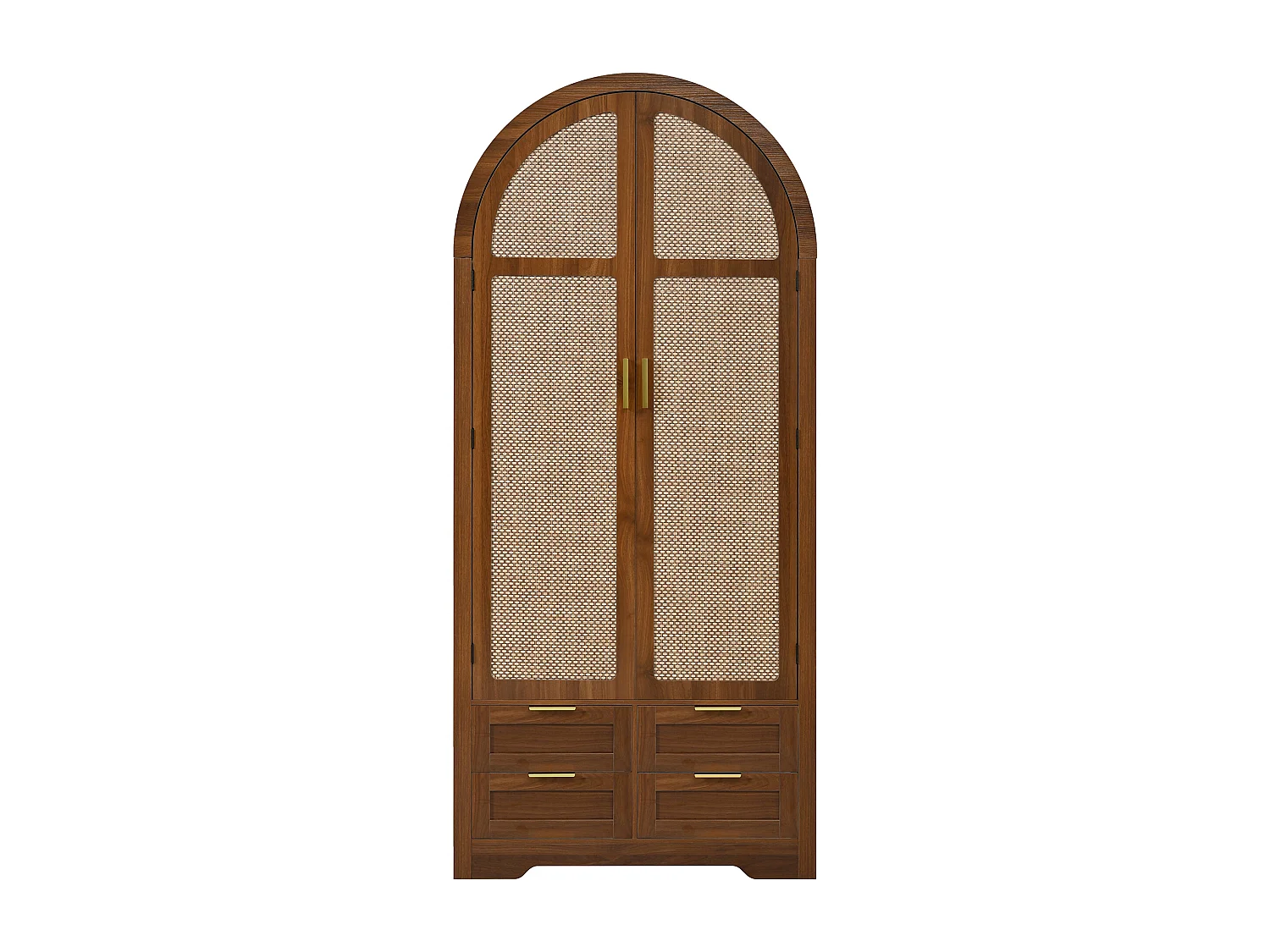 Moderne Schrank 80x50x179 cm - 2 gebogene Türen aus Rattan - 4 Schubladen - mit Kleiderstange - MDF - Braun