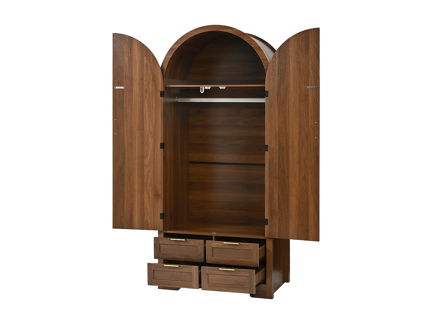 Moderne Schrank 80x50x179 cm - 2 gebogene Türen aus Rattan - 4 Schubladen - mit Kleiderstange - MDF - Braun