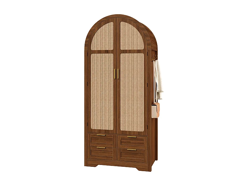 Nowoczesna szafa z drzwiami giętymi - 80 x 50 x 179 cm - z drążkiem na ubrania + 4 szuflady - do sypialni i przedpokoju - MDF - brązowa