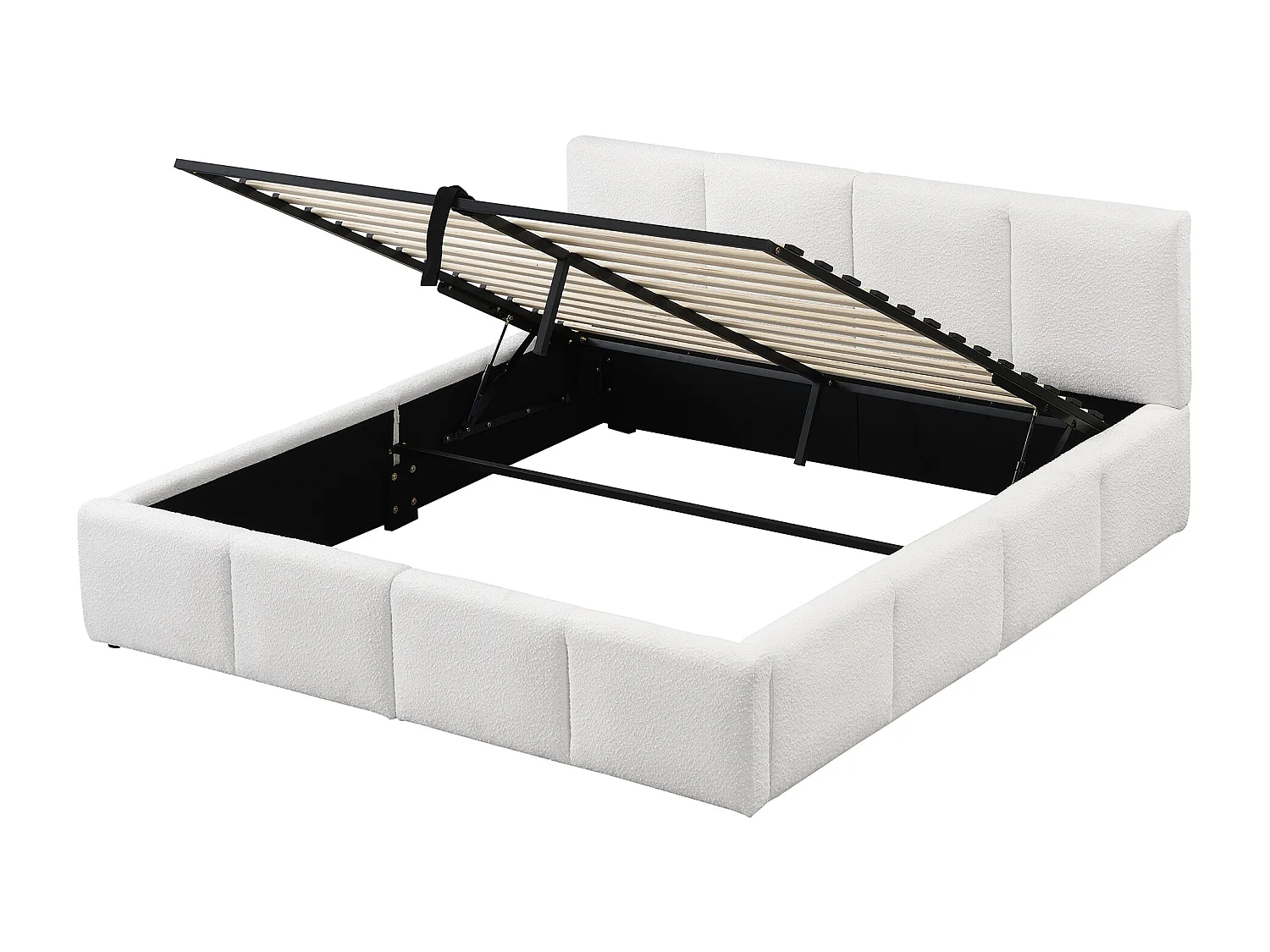 Tweepersoonsbed met opbergruimte 180x200cm - Volwassenenbed met gestoffeerd hoofdeinde - Beige bouclé stof