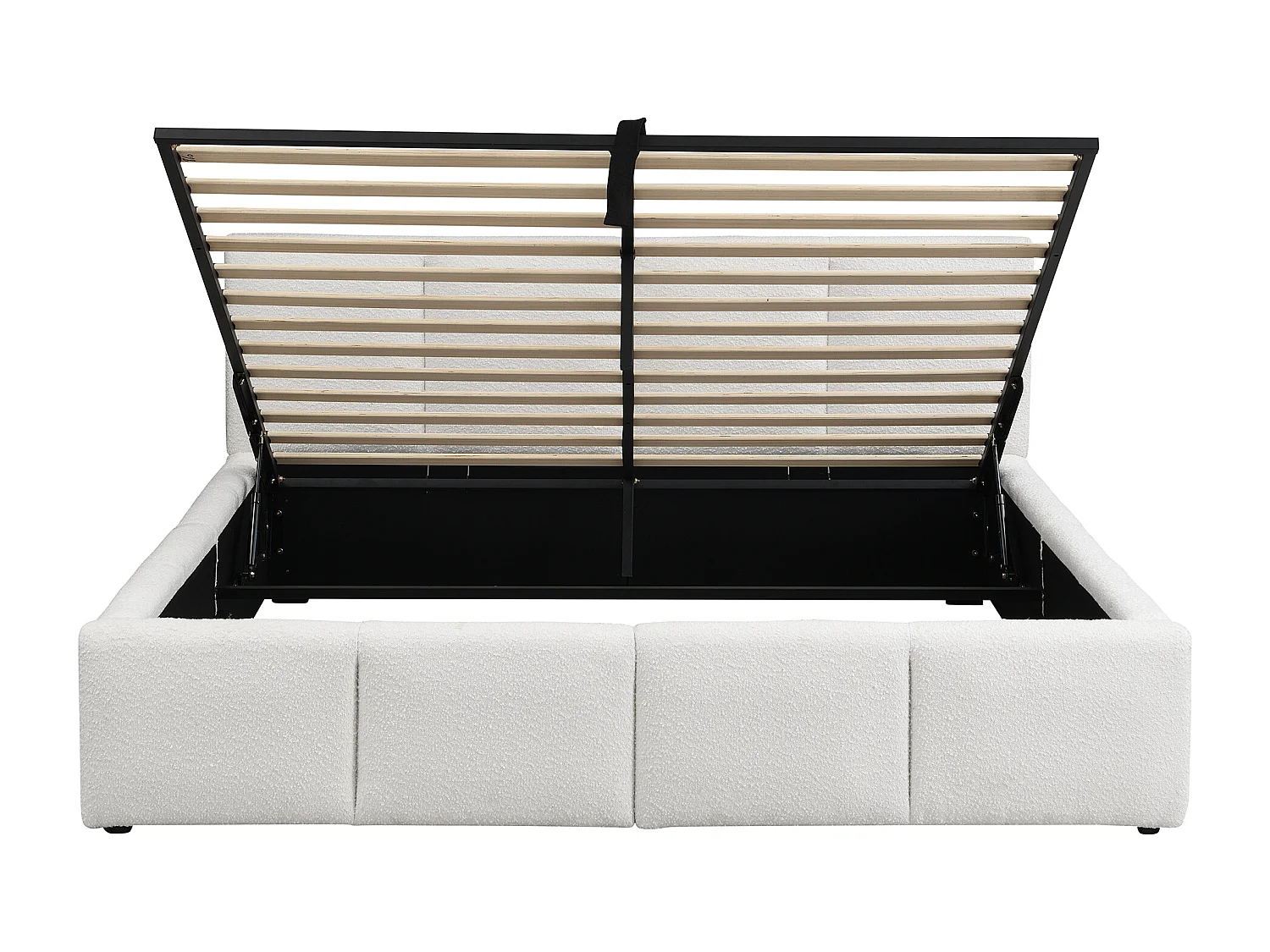 Tweepersoonsbed met opbergruimte 180x200cm - Volwassenenbed met gestoffeerd hoofdeinde - Beige bouclé stof