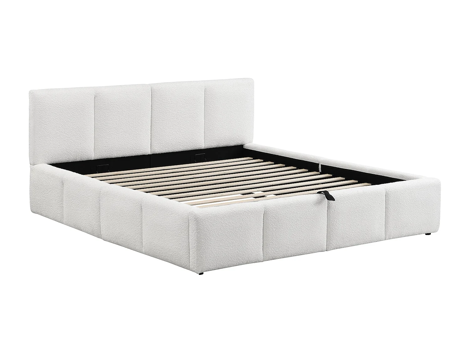 Tweepersoonsbed met opbergruimte 180x200cm - Volwassenenbed met gestoffeerd hoofdeinde - Beige bouclé stof