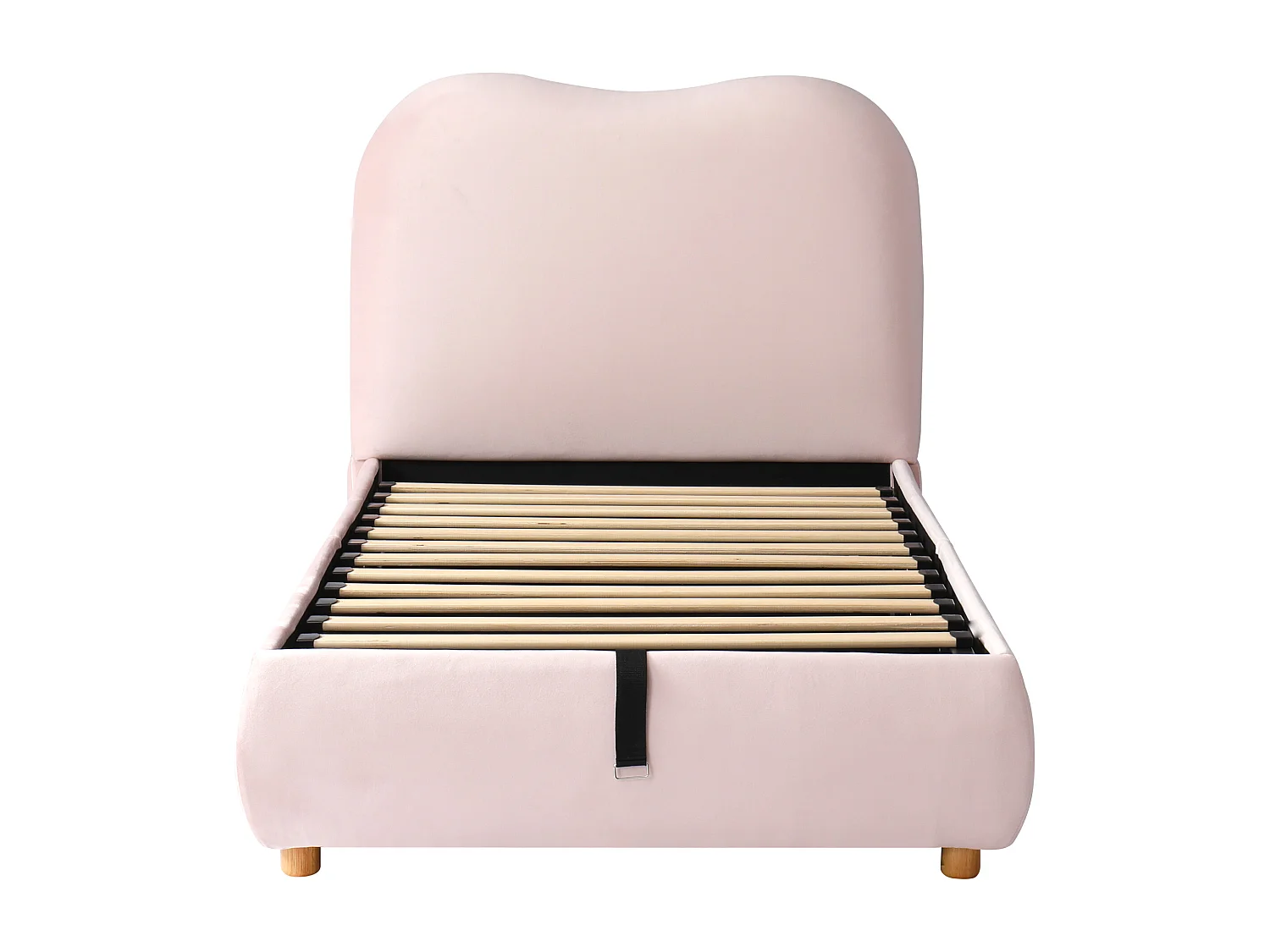 Kinderbed met opbergruimte 90x200cm in roze fluweel - Gestoffeerd bed met hoofdeinde