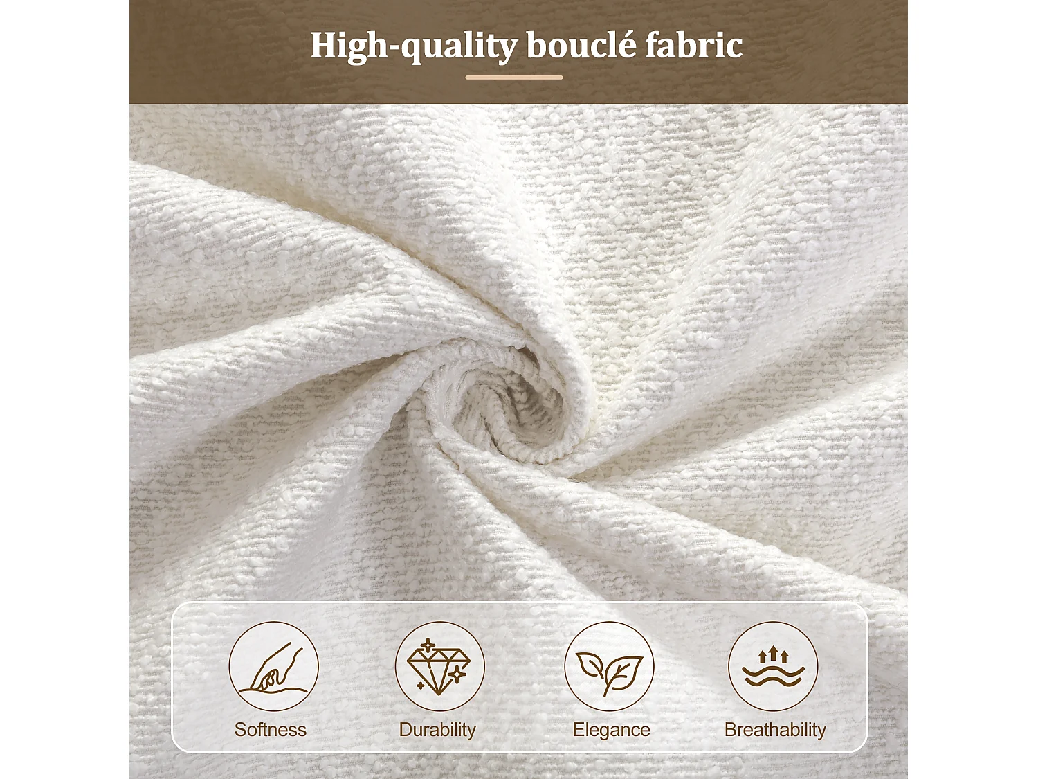 Lit coffre double 180x200cm en tissu bouclé - Tête de lit rembourrée - Beige