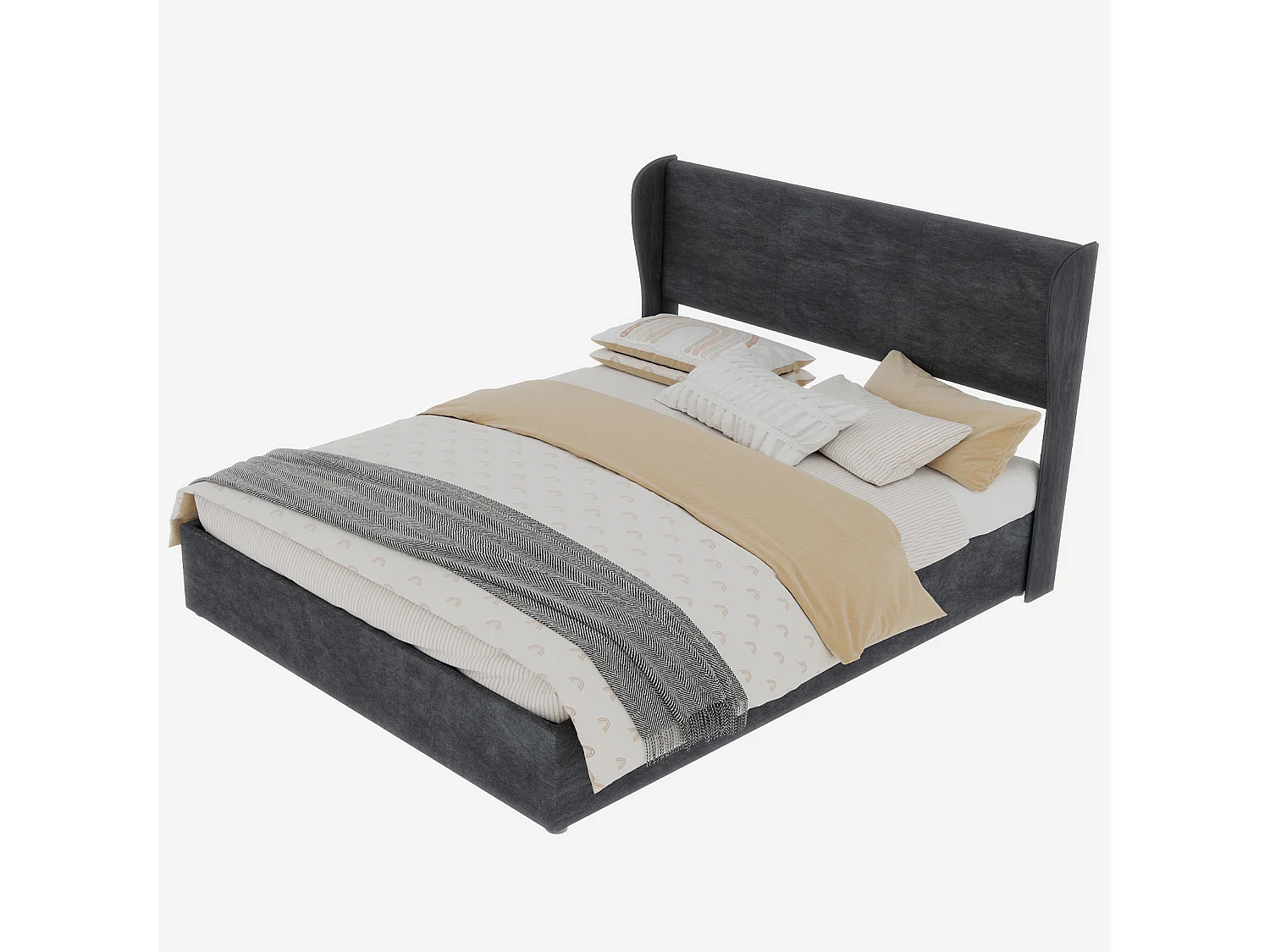 Lit coffre adulte 160x200cm - Lit double rembourré en velours gris (sans matelas)