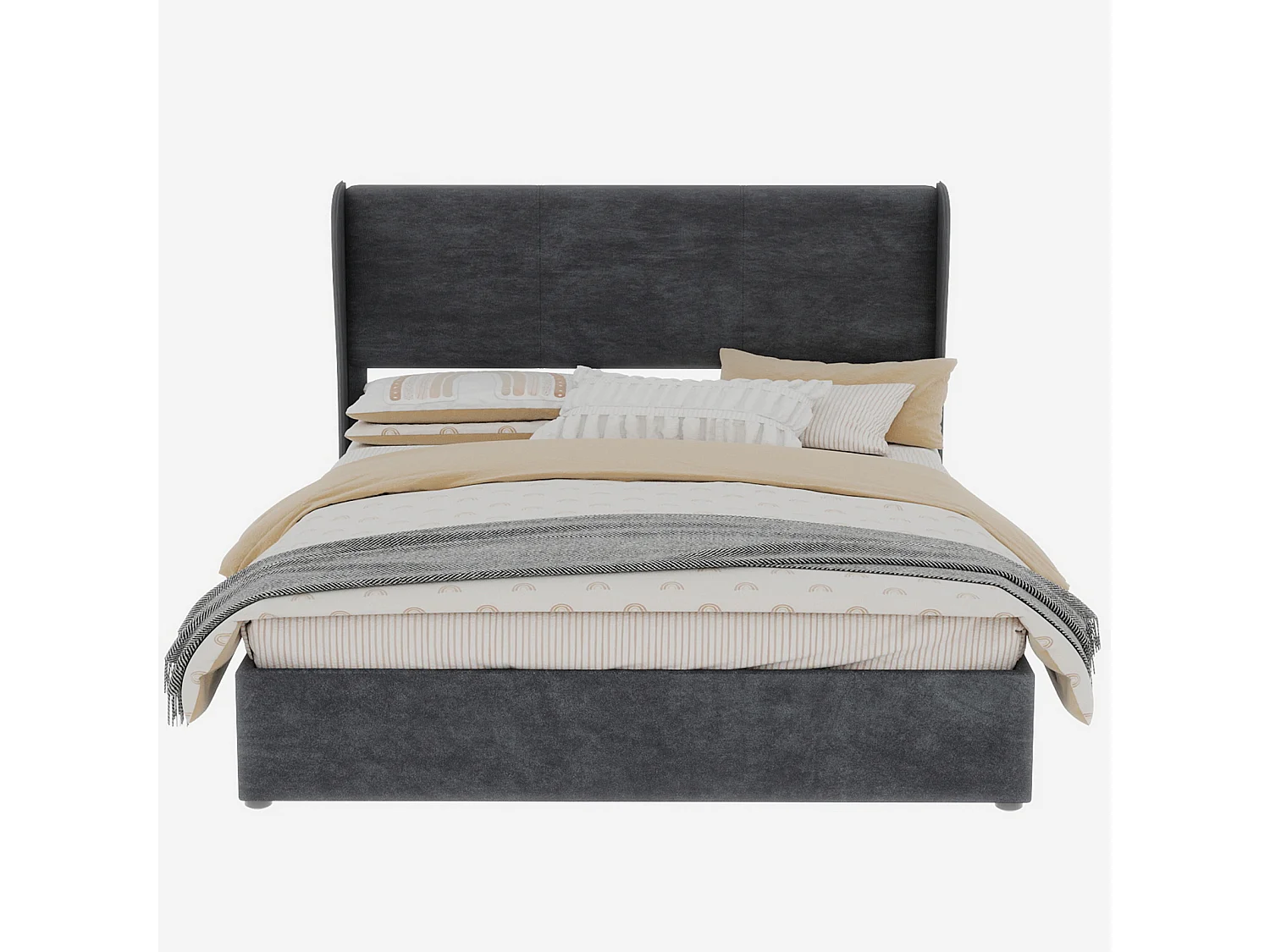 Lit coffre adulte 160x200cm - Lit double rembourré en velours gris (sans matelas)
